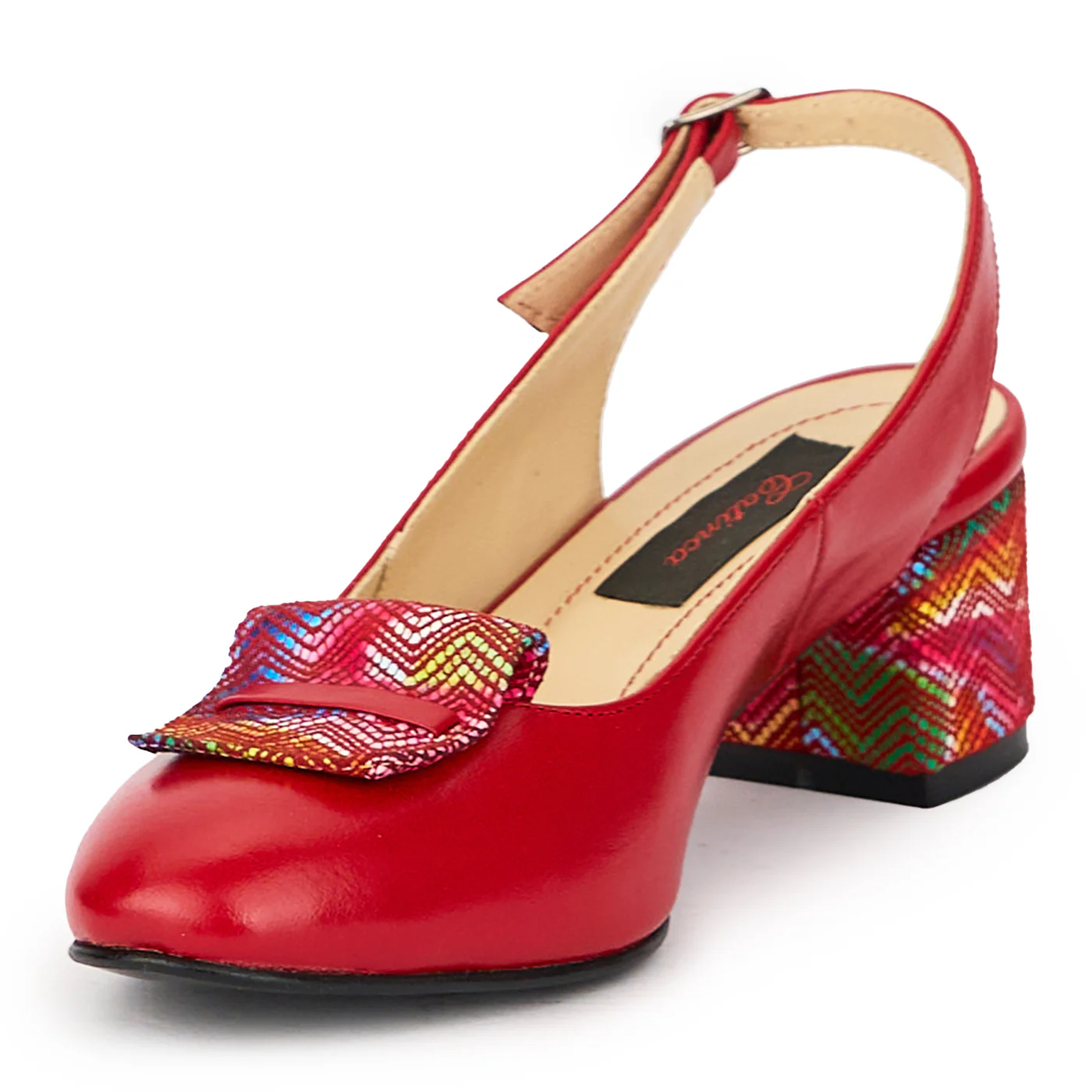 Sandale dama din piele naturala rosie cu toc gros 6 cm 15620 - Image 3