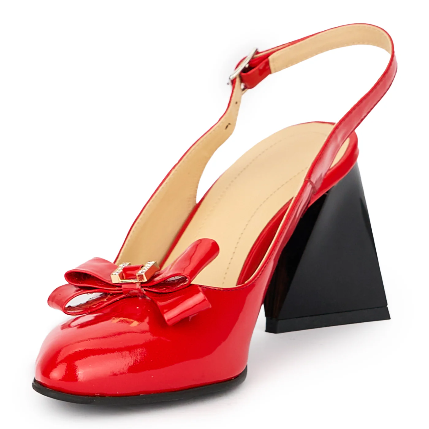 Sandale dama din piele naturala rosie cu toc gros 7.5 cm 15331 - Image 3