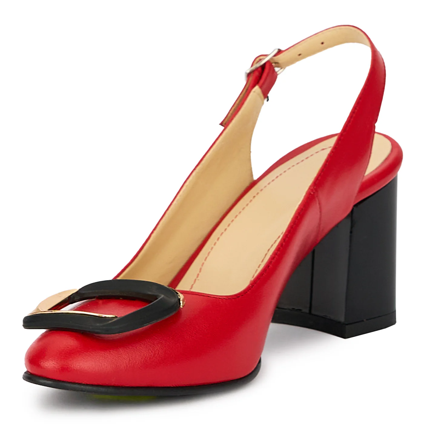 Sandale dama din piele naturala rosie cu toc gros 7.5 cm 15592 - Image 3