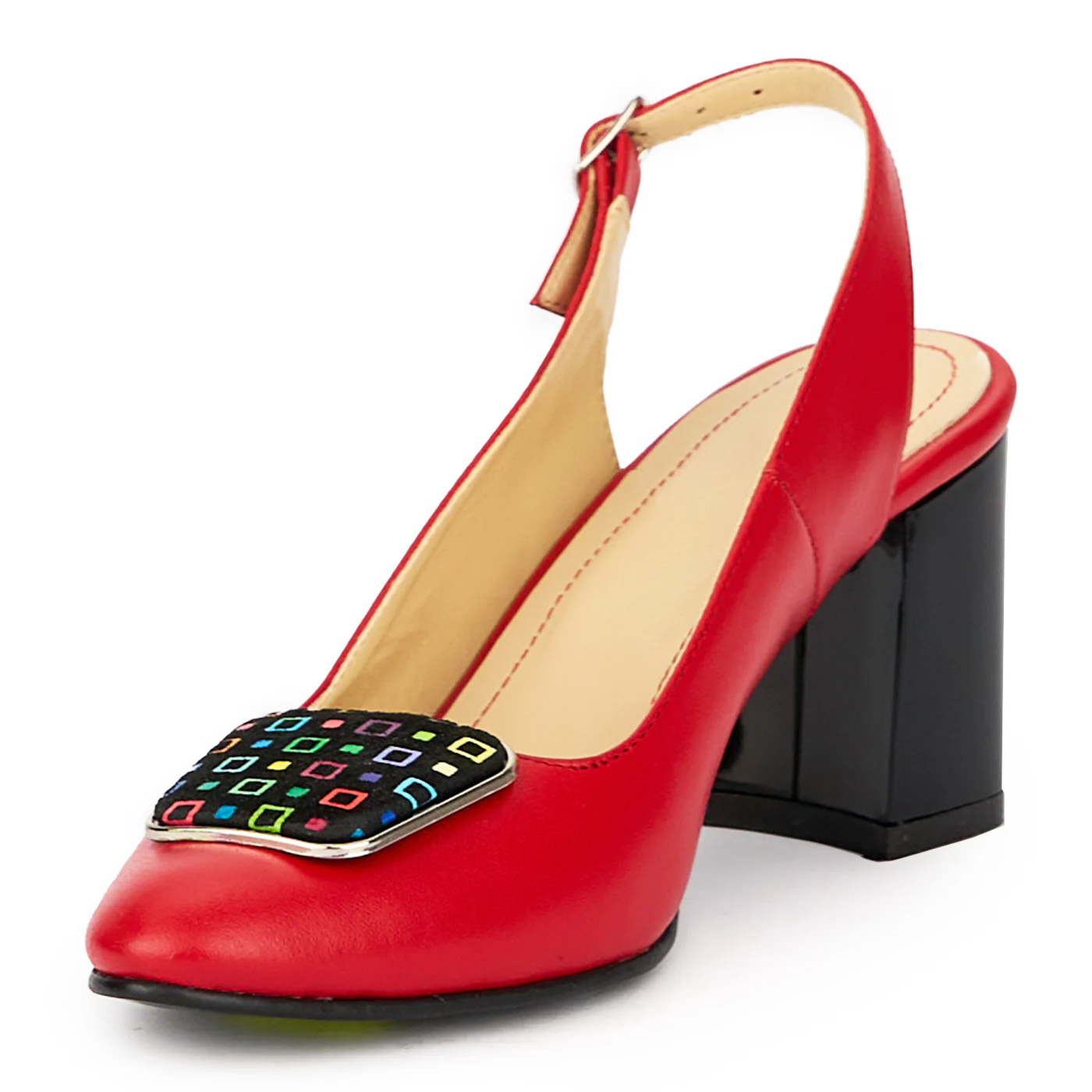 Sandale dama din piele naturala rosie cu toc gros 7.5 cm 15595 - Image 3