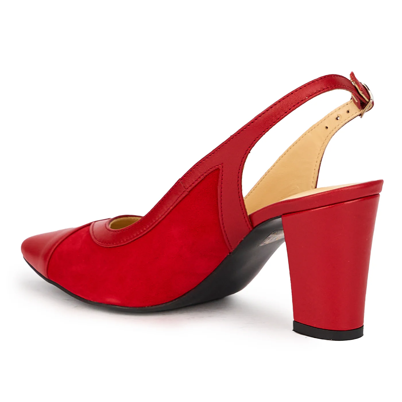 Sandale dama din piele naturala rosie cu toc gros  7.5 cm 16011 - Image 2