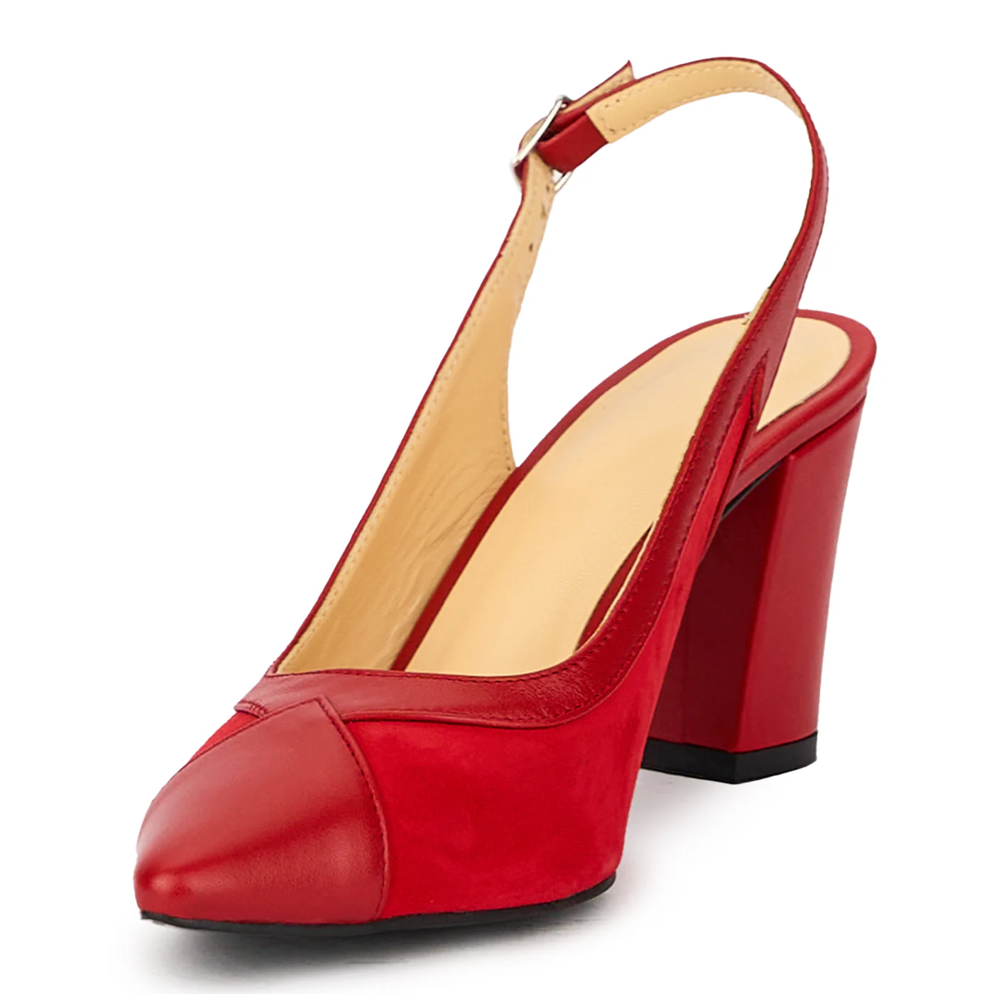 Sandale dama din piele naturala rosie cu toc gros  7.5 cm 16011 - Image 3