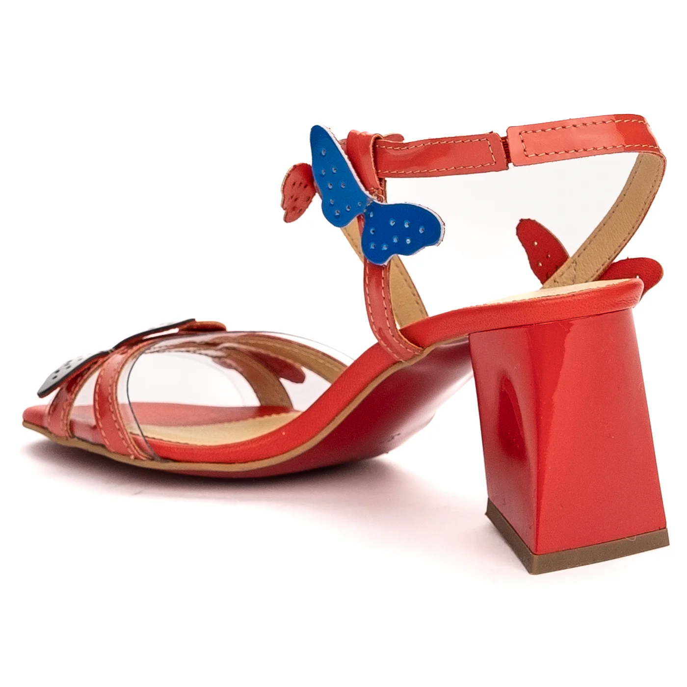 Sandale dama din piele naturala rosie cu toc gros 8 cm 13495 - Image 2