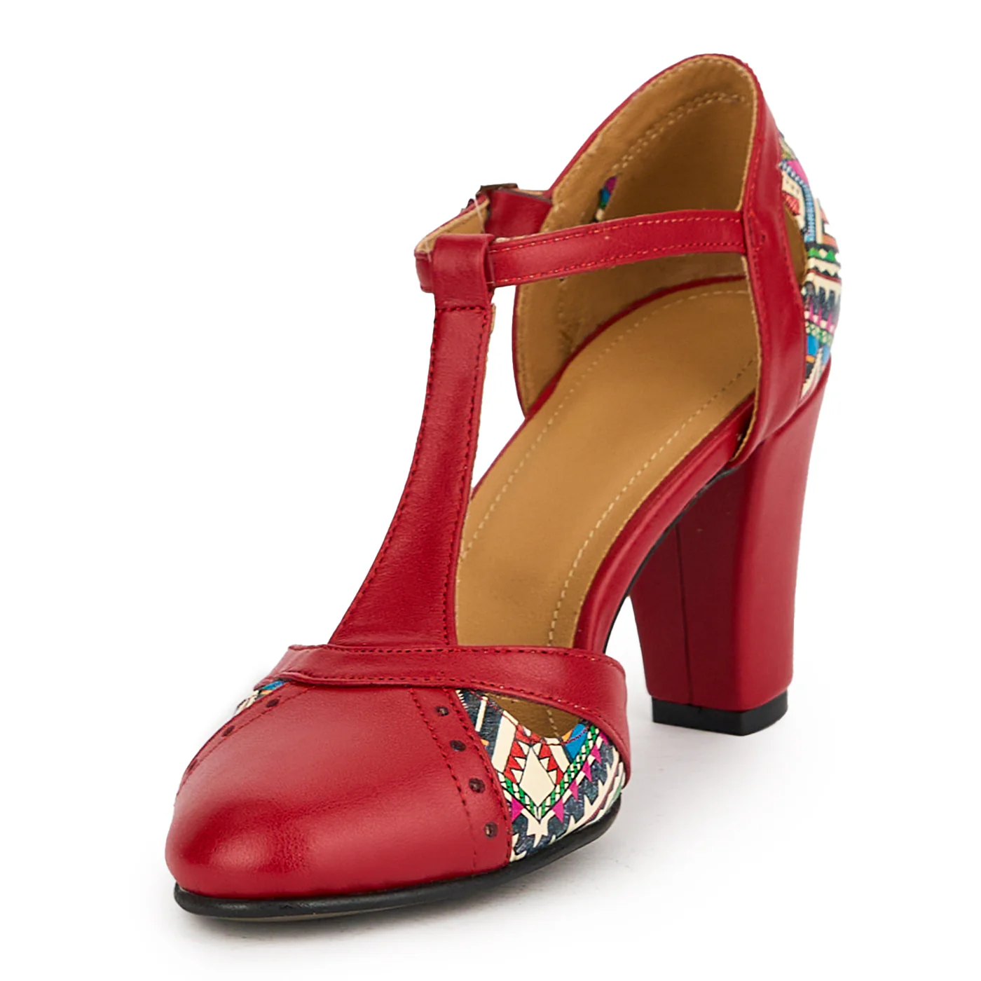 Sandale dama din piele naturala rosie cu toc gros 8 cm 15093 - Image 3