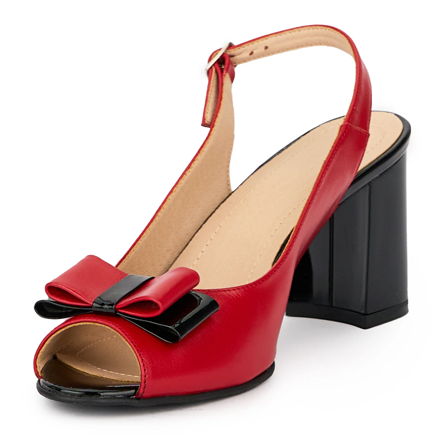 Sandale dama din piele naturala rosie cu toc gros 8 cm 15507 - Image 3