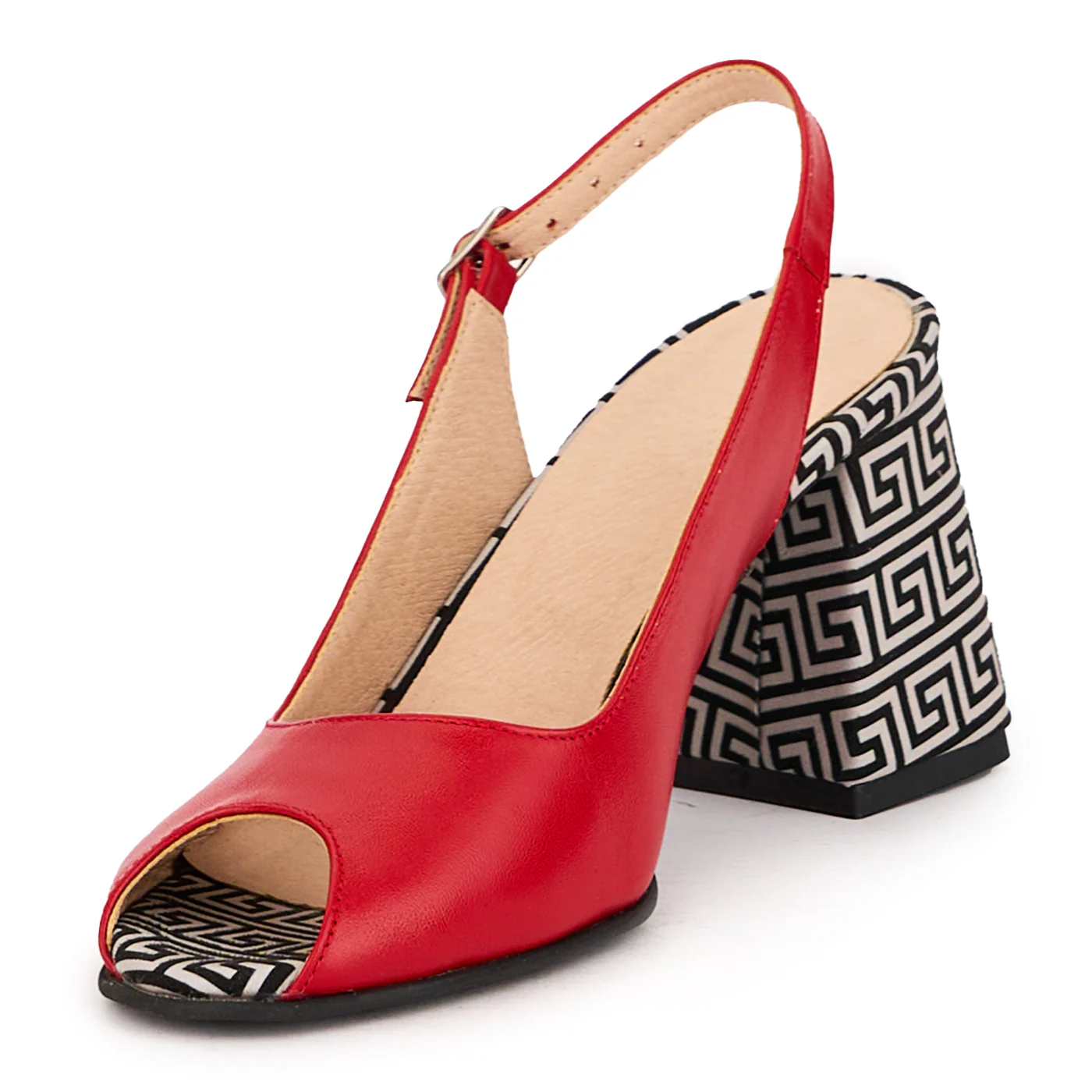 Sandale dama din piele naturala rosie cu toc gros 8 cm 16629 - Image 3