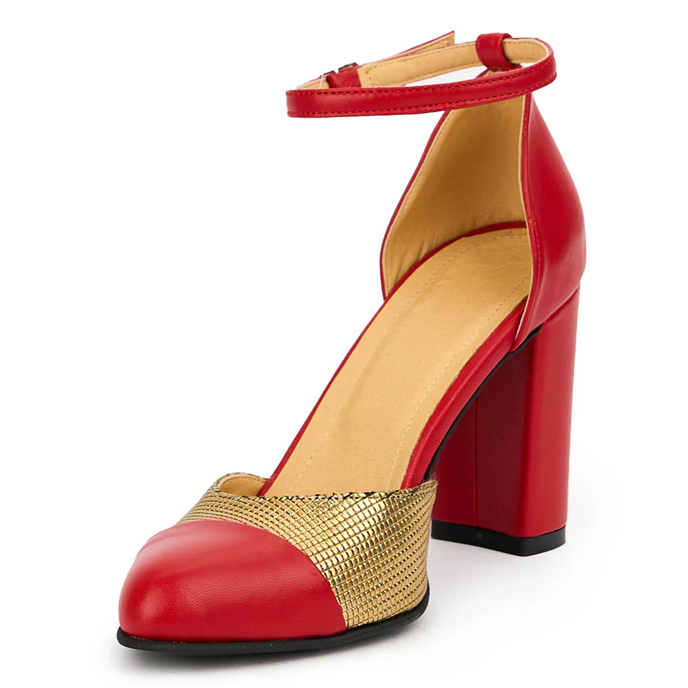 Sandale dama din piele naturala rosie cu toc gros 9 cm 14809 - Image 3