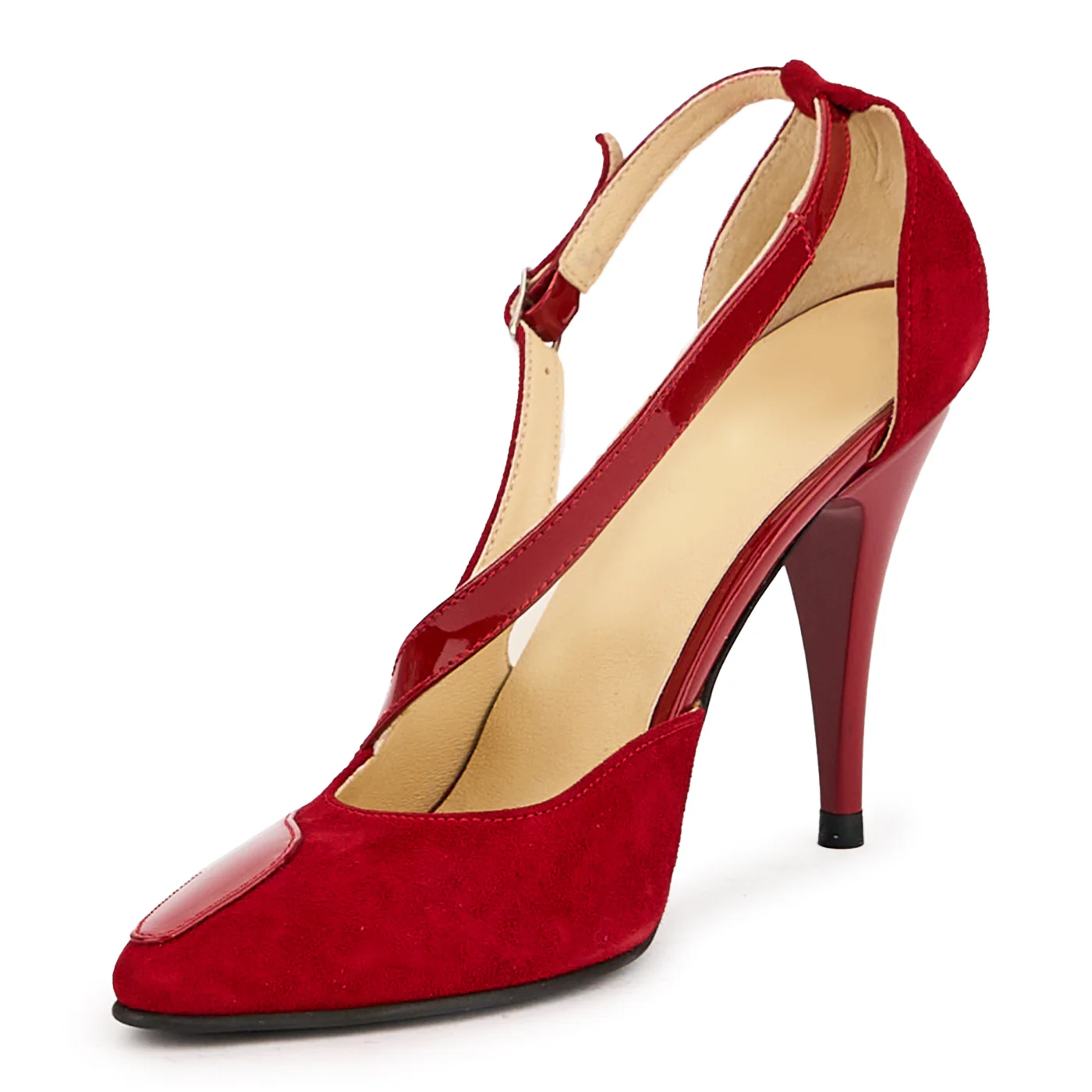 Sandale dama din piele naturala rosie cu toc subtire 10 cm 16793 - Image 3