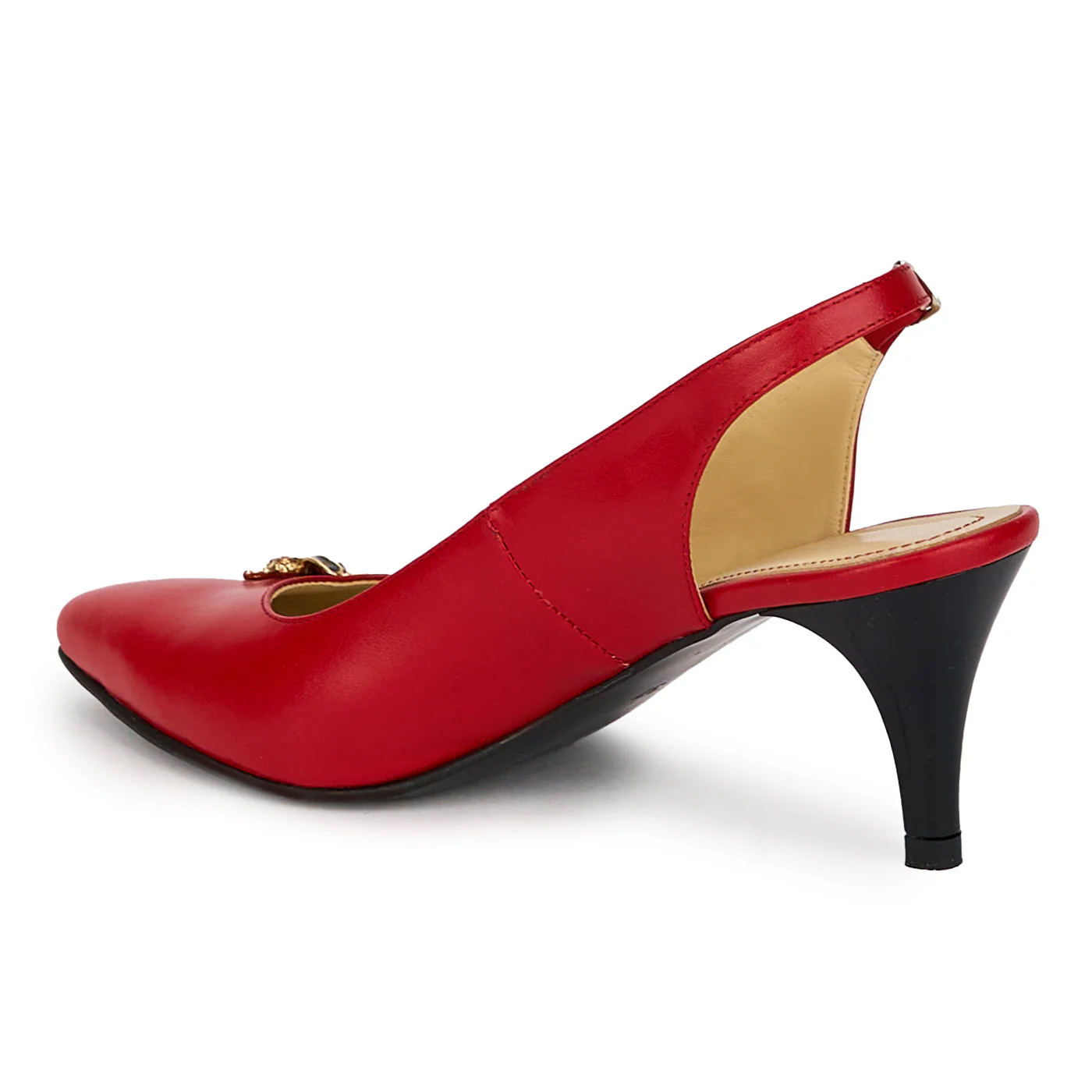 Sandale dama din piele naturala rosie cu toc subtire 6.5 cm 18111 - Image 2