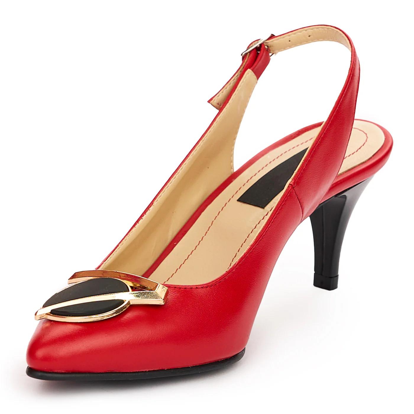 Sandale dama din piele naturala rosie cu toc subtire 7 cm 13784 - Image 3