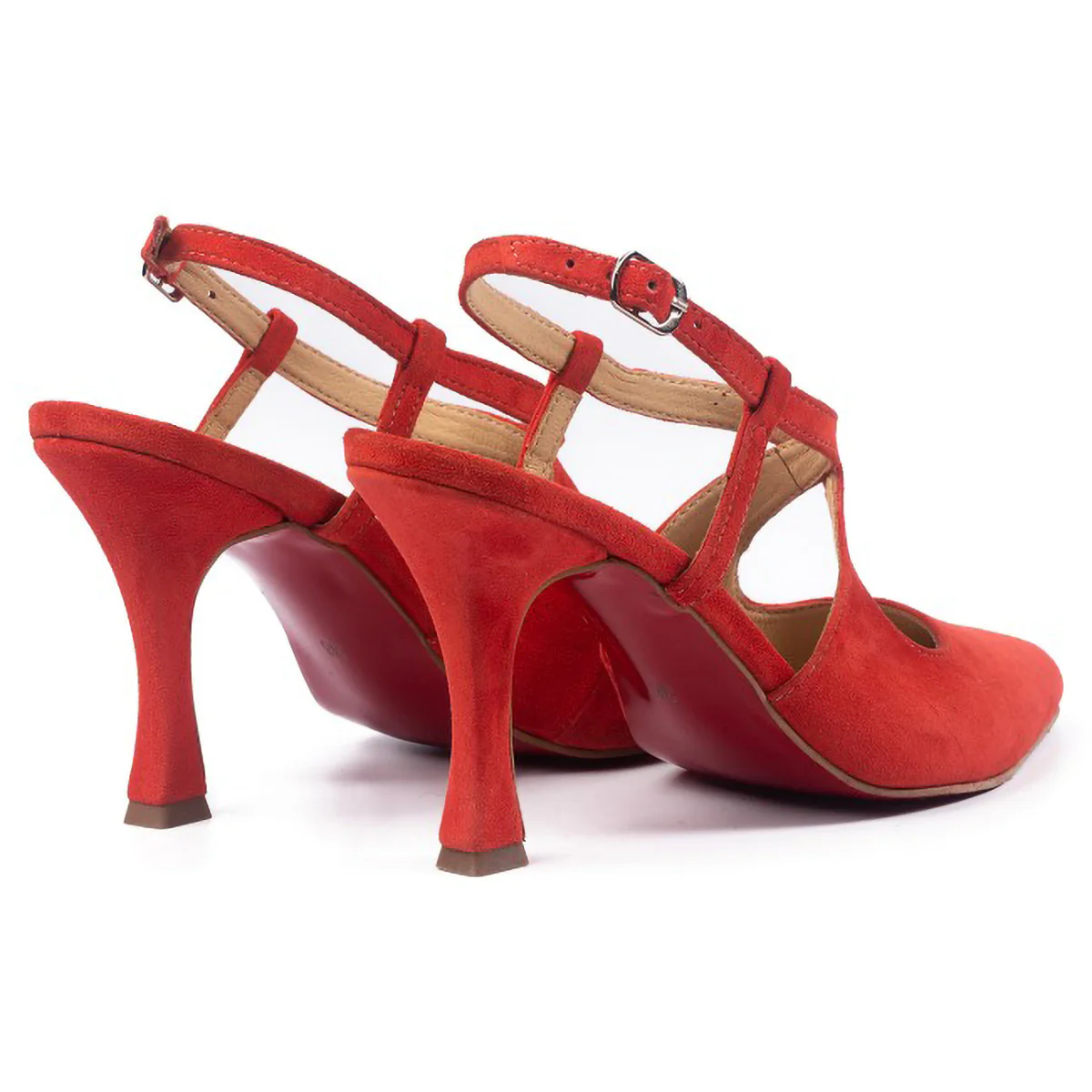 Sandale dama din piele naturala rosie cu toc subtire 8 cm 15717 - Image 2