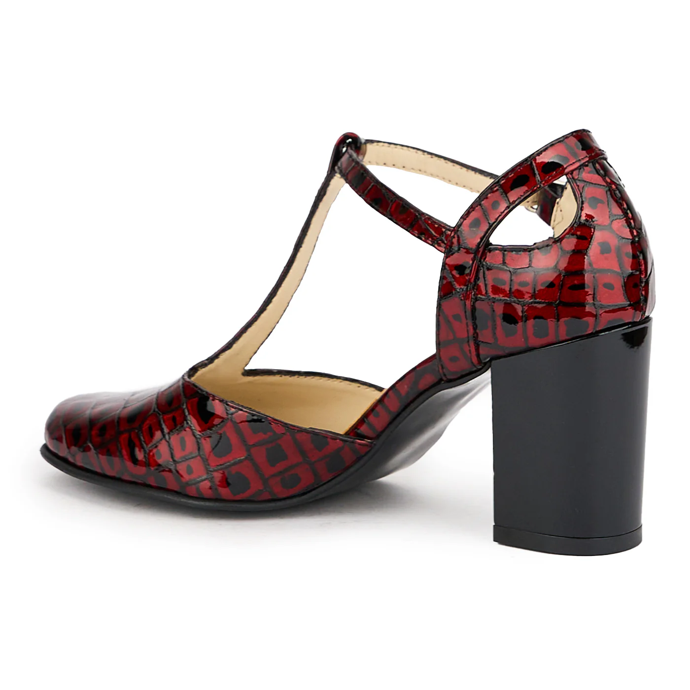 Sandale dama din piele naturala rosu-bordo cu toc gros 7.5 cm 16228 - Image 2