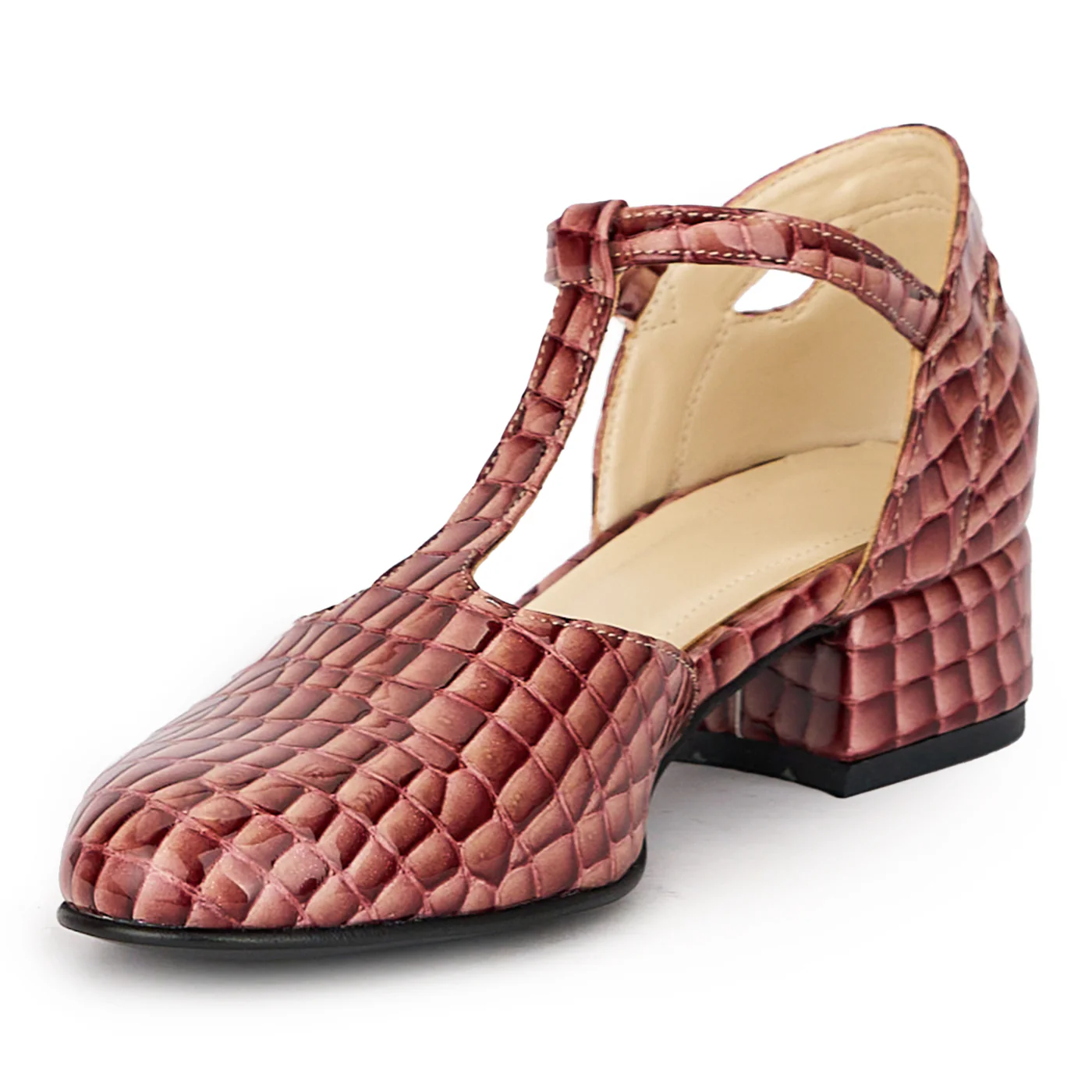 Sandale dama din piele naturala rosu-bordo cu toc mic 3.5 cm 16230 - Image 3