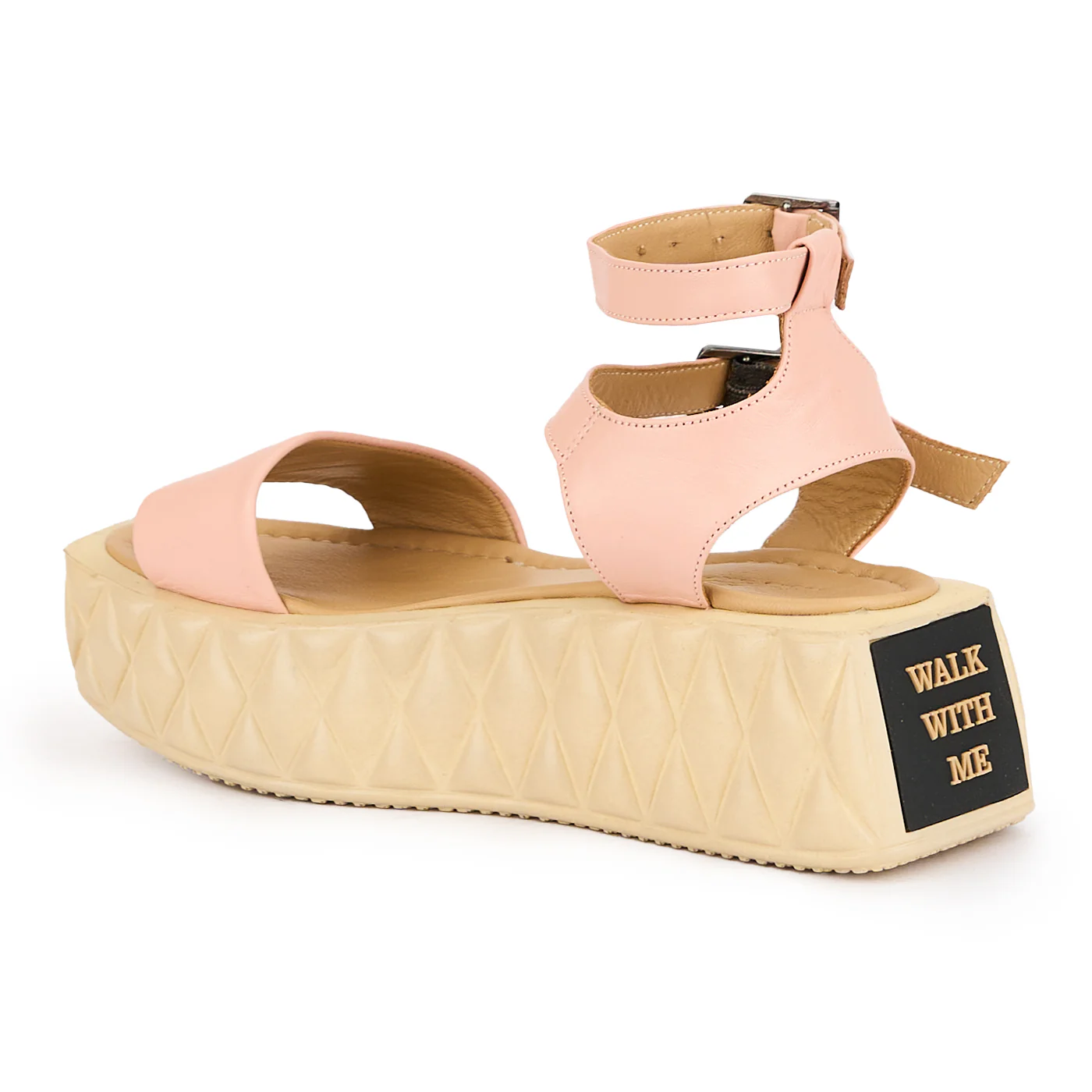 Sandale dama din piele naturala roz cu talpa inalta 5.5 cm 16274 - Image 2