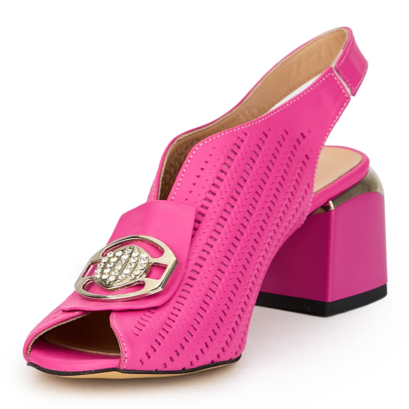 Sandale dama din piele naturala roz cu toc gros 6 cm 15650 - Image 3