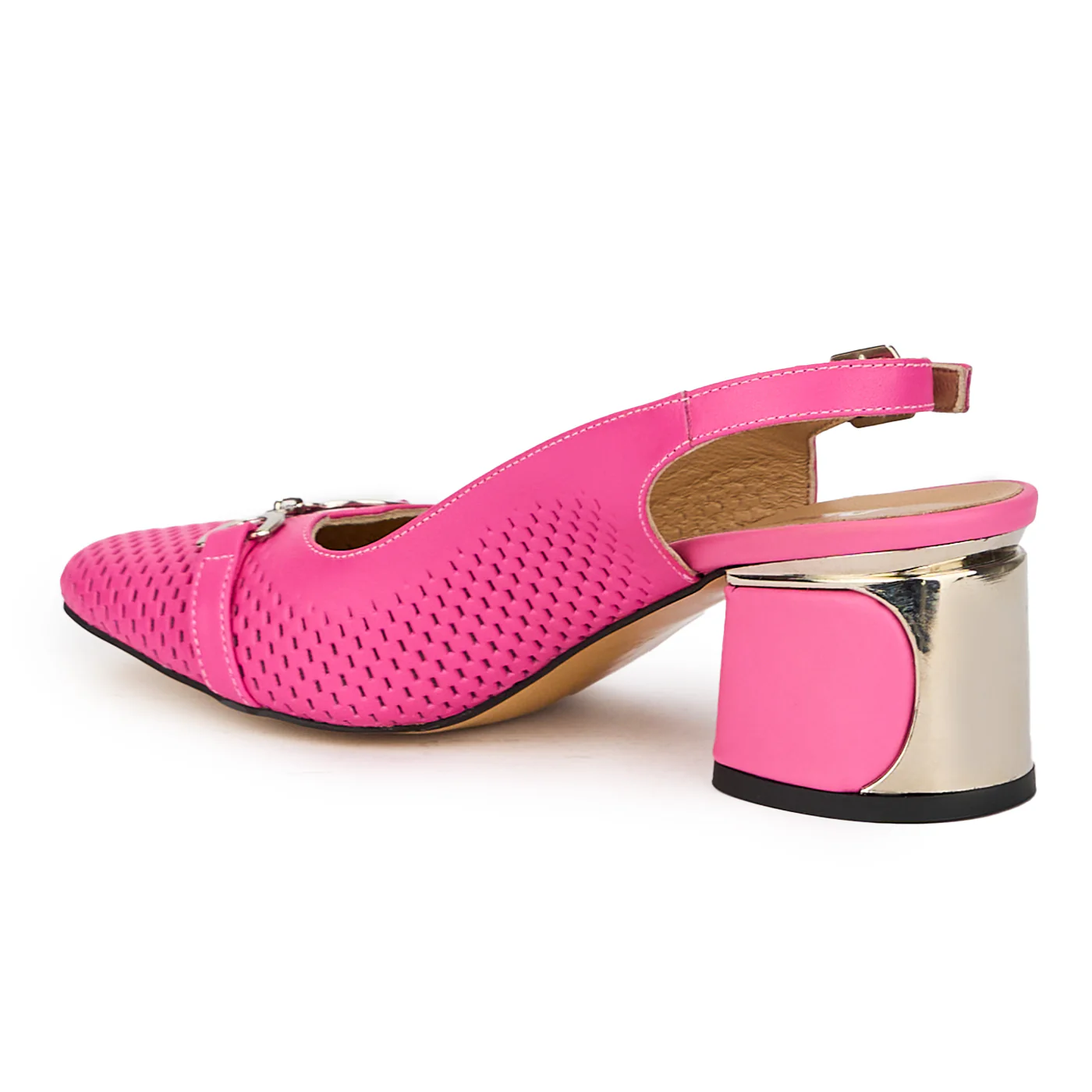 Sandale dama din piele naturala roz cu toc gros 6 cm 15651 - Image 2