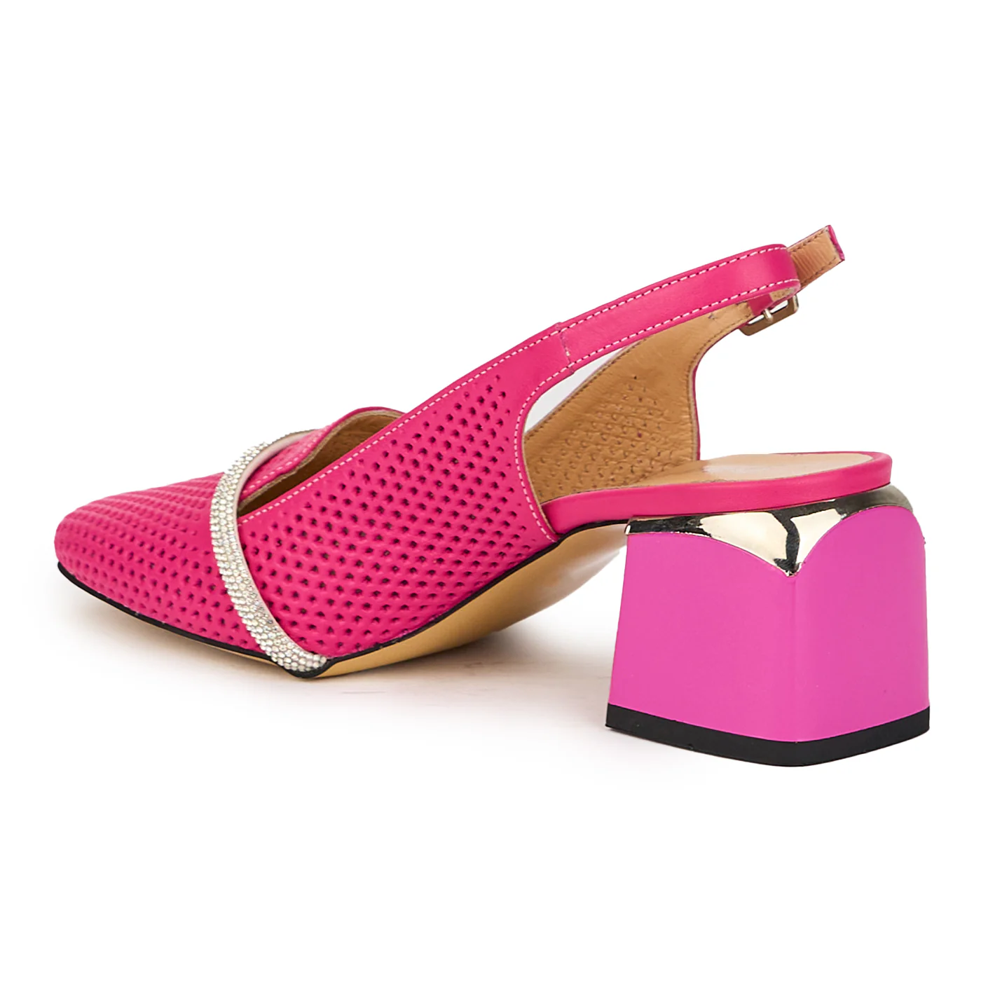 Sandale dama din piele naturala roz cu toc gros 6 cm 15678 - Image 2