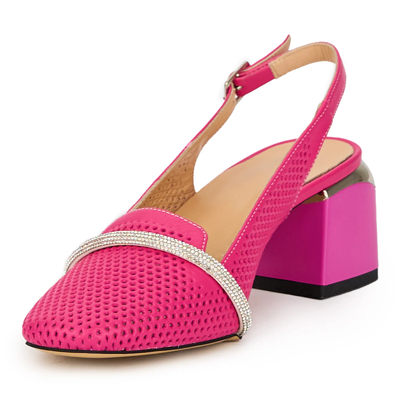 Sandale dama din piele naturala roz cu toc gros 6 cm 15678 - Image 3