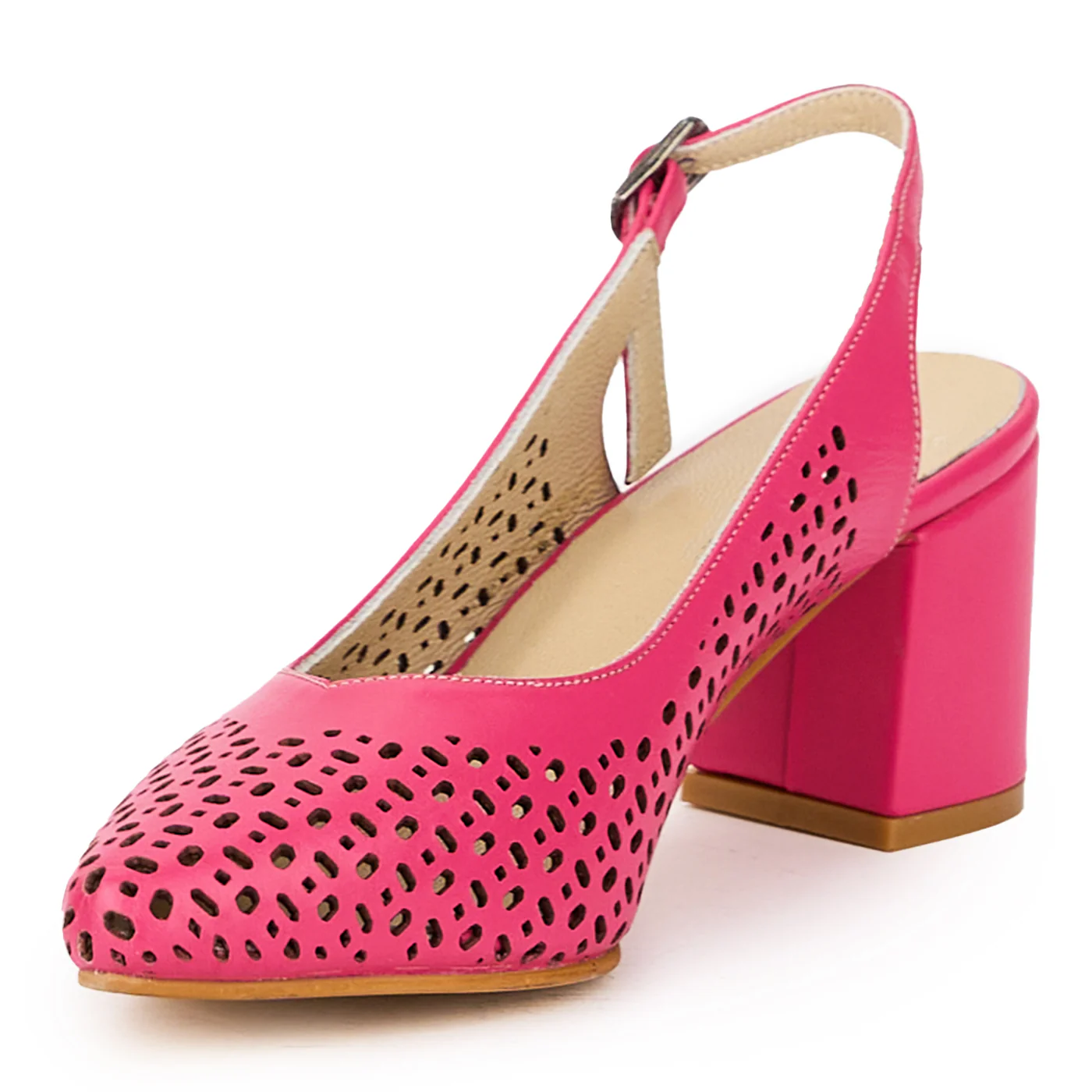 Sandale dama din piele naturala roz cu toc gros 7.5 cm 15892 - Image 3