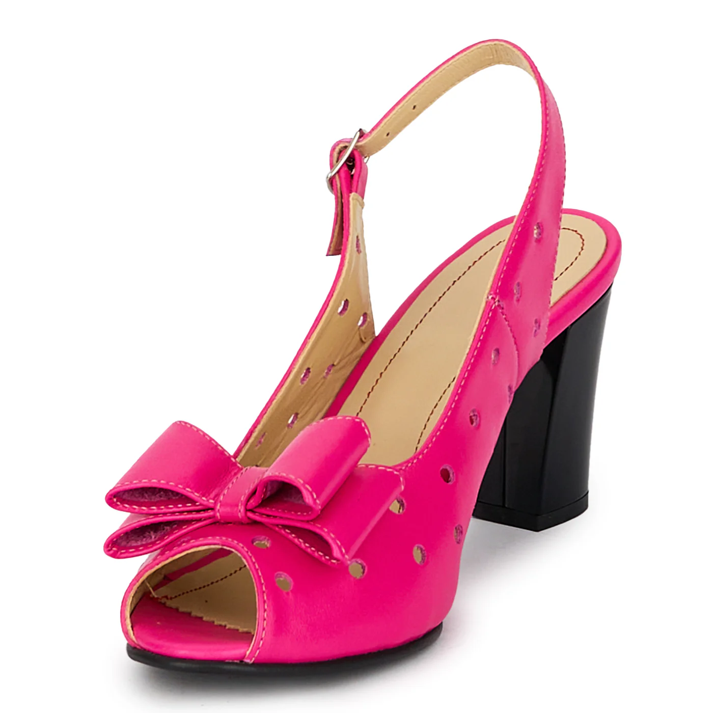 Sandale dama din piele naturala roz cu toc gros 7.5 cm 18114 - Image 3