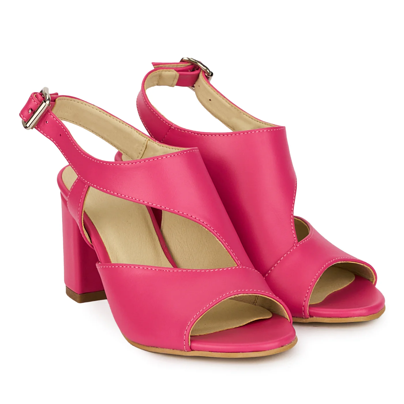 Sandale dama din piele naturala roz cu toc gros 7 cm 18180 - Image 4