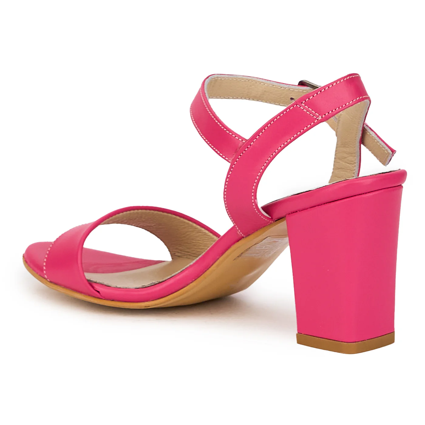 Sandale dama din piele naturala roz cu toc gros 8 cm 15885 - Image 2