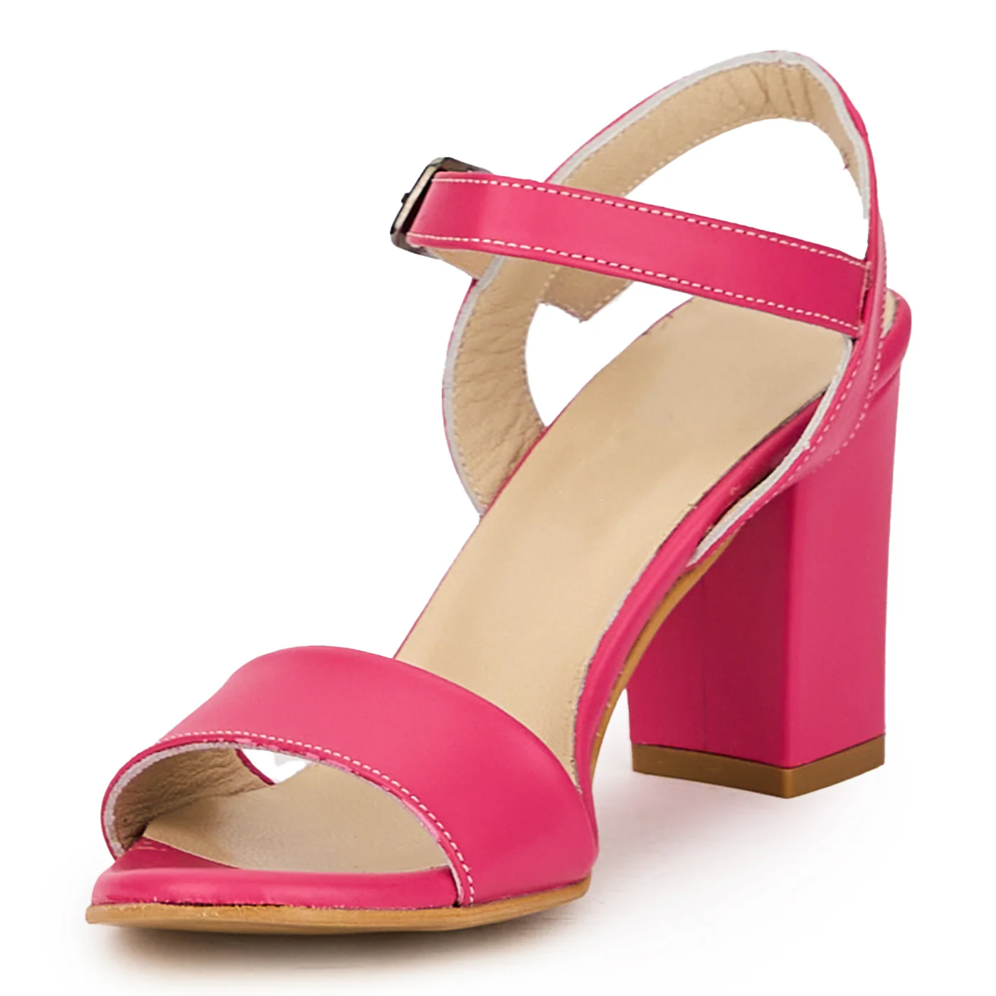 Sandale dama din piele naturala roz cu toc gros 8 cm 15885 - Image 3
