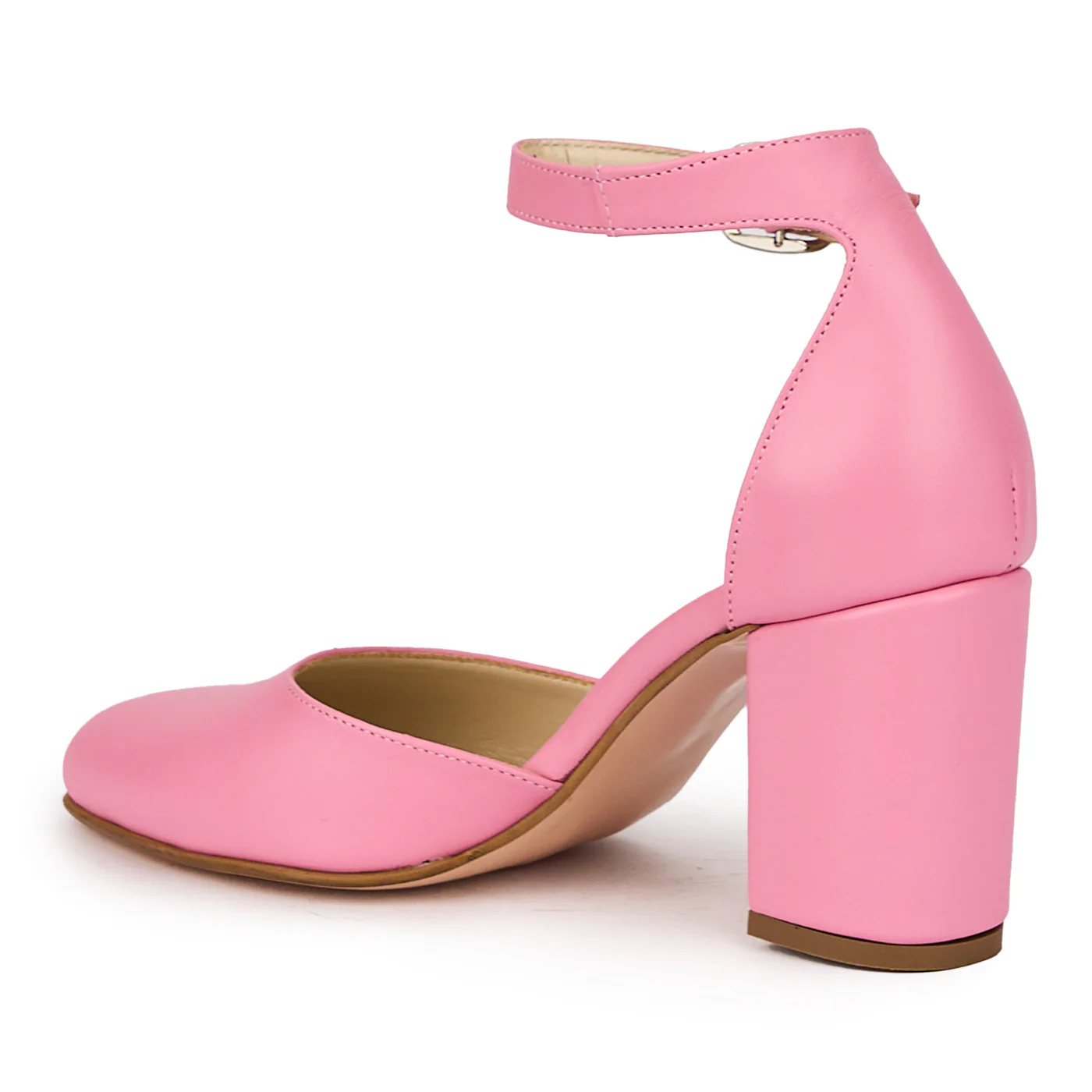Sandale dama din piele naturala roz cu toc gros 8 cm 15991 - Image 2