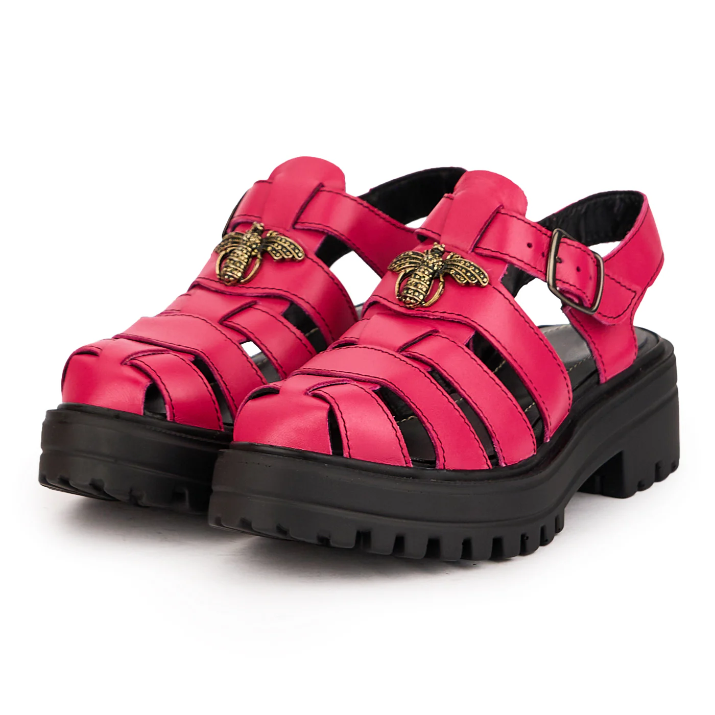 Sandale dama din piele naturala roz-fucsia cu platforma 16550 - Image 3