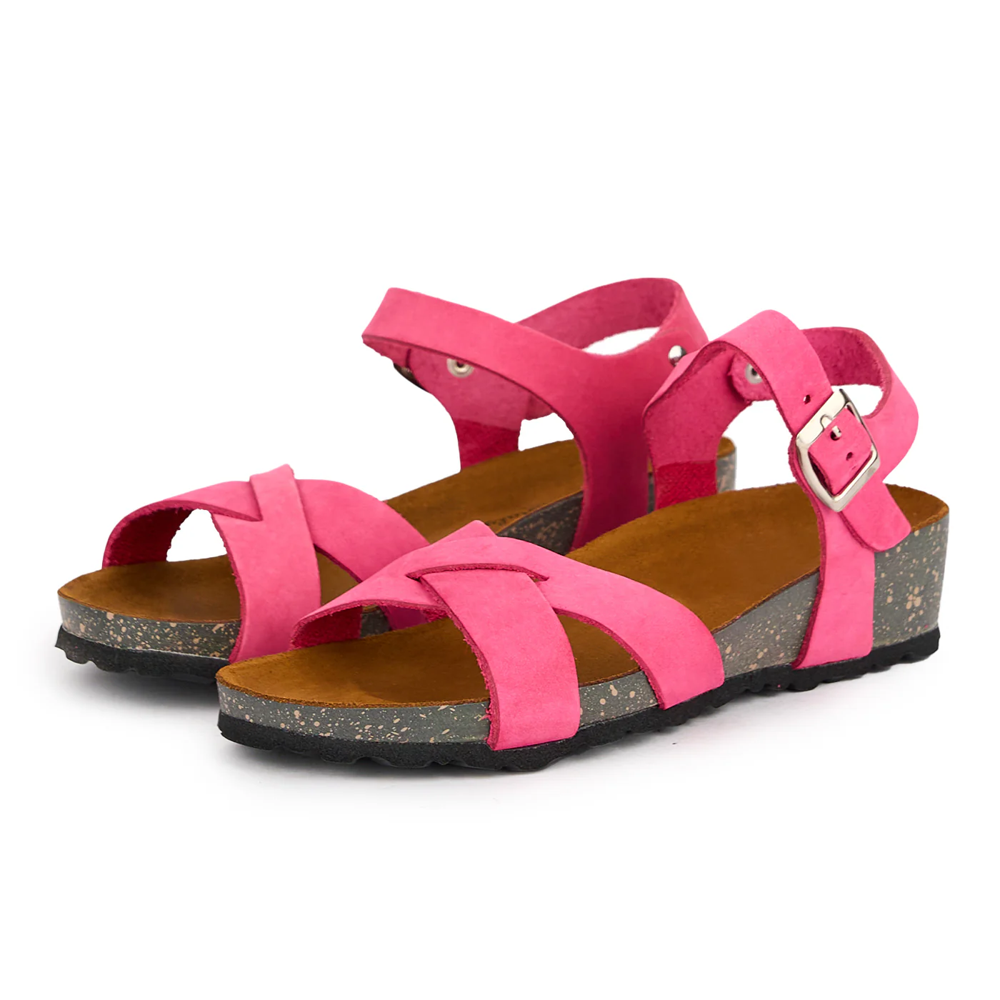 Sandale dama din piele naturala roz-fucsia cu talpa inalta 16212 - Image 3