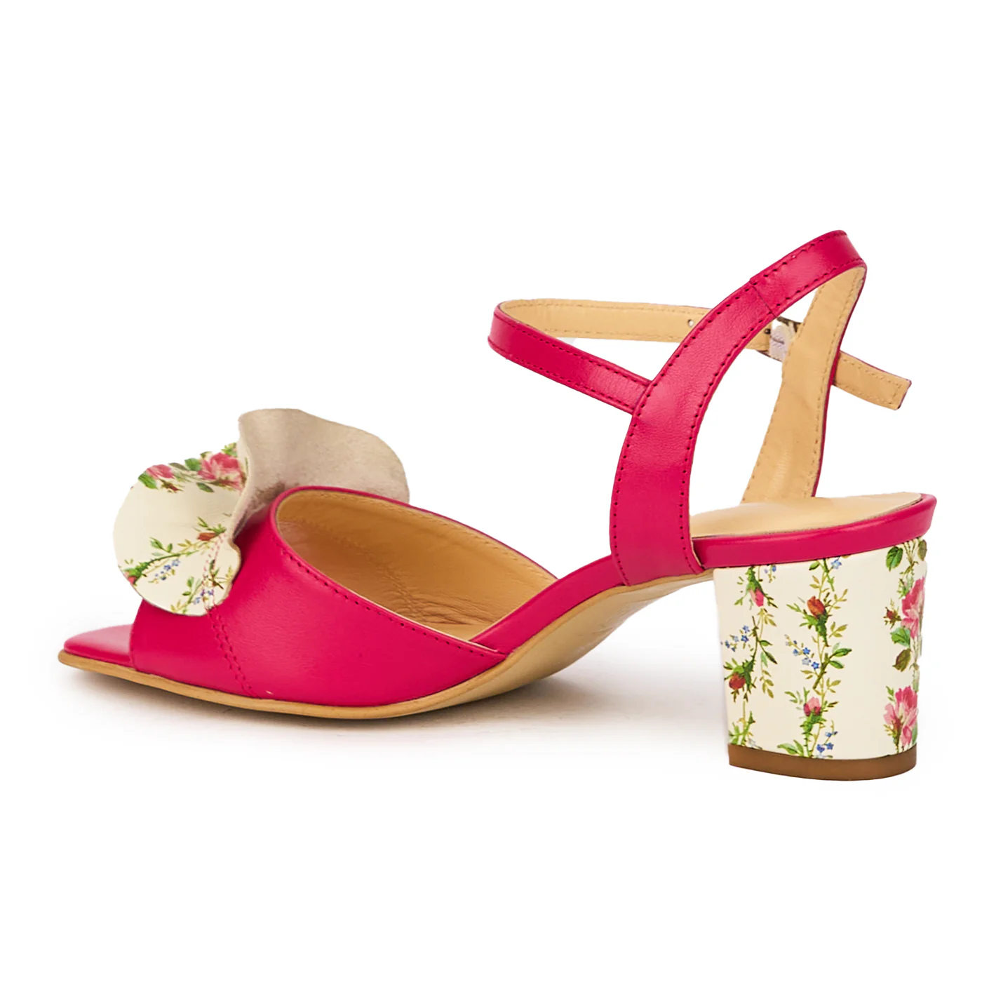 Sandale dama din piele naturala roz-fucsia cu toc gros 5.5 cm 15933 - Image 2