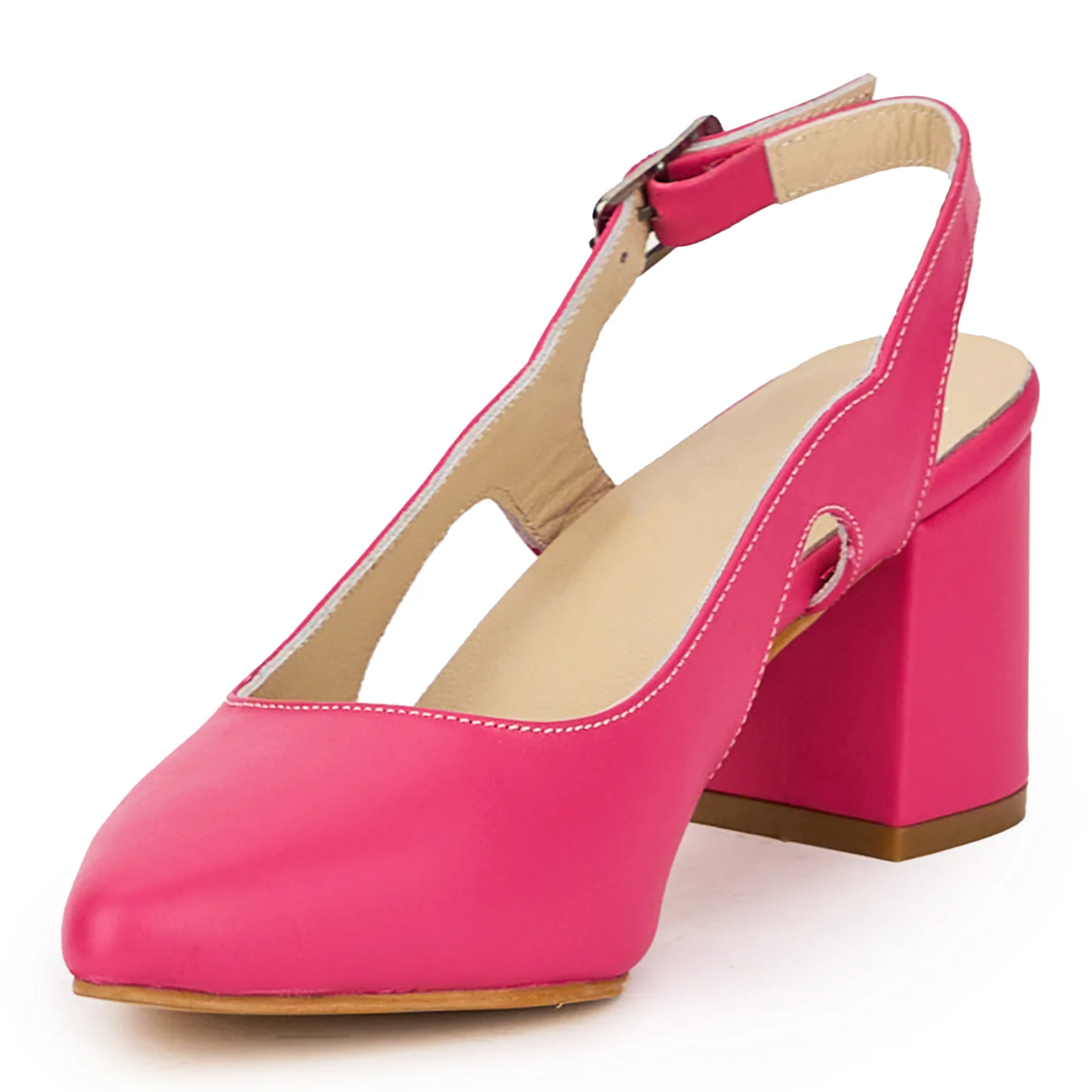 Sandale dama din piele naturala roz-fucsia cu toc gros 6.5 cm 15908 - Image 3