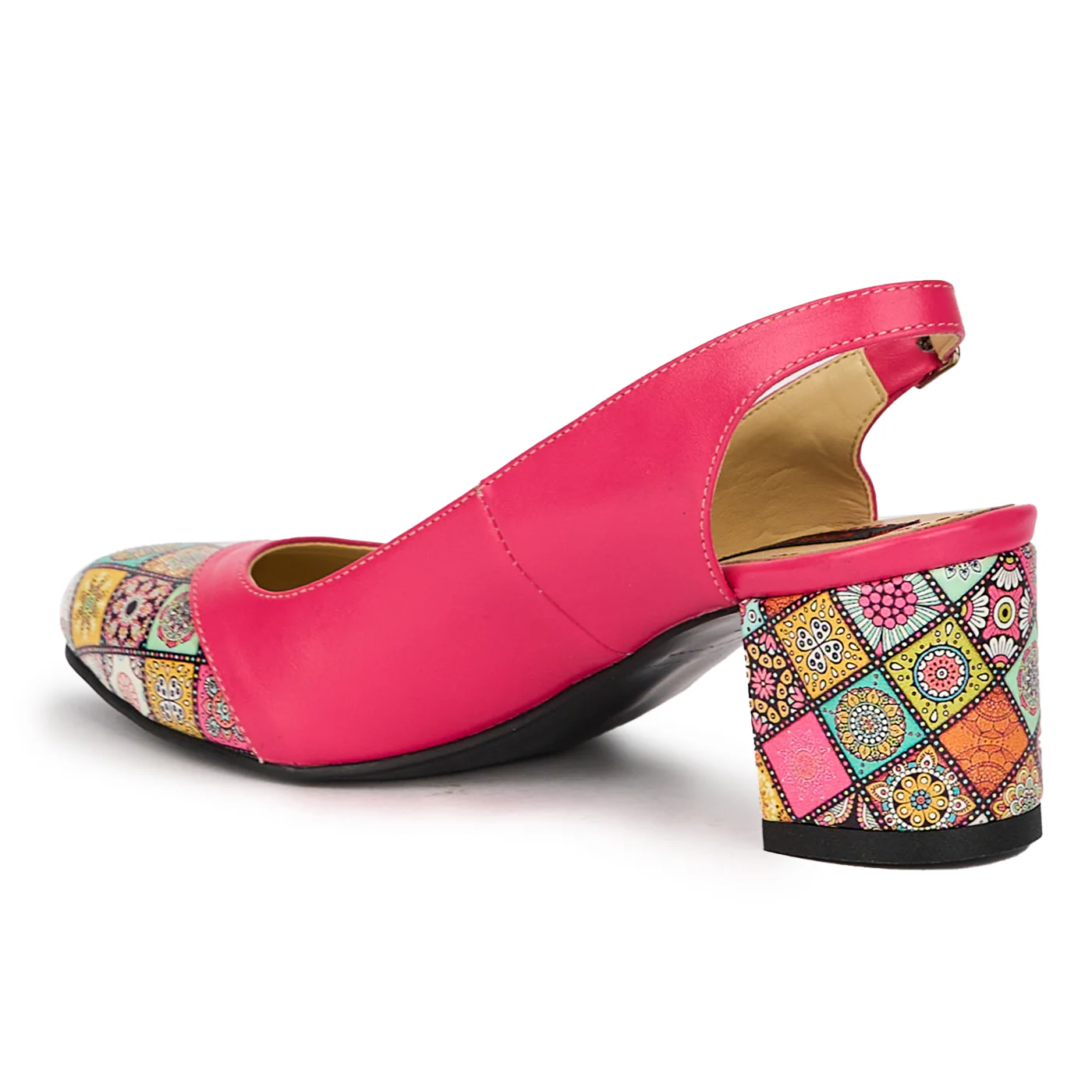 Sandale dama din piele naturala roz-fucsia cu toc gros 6 cm 15615 - Image 2