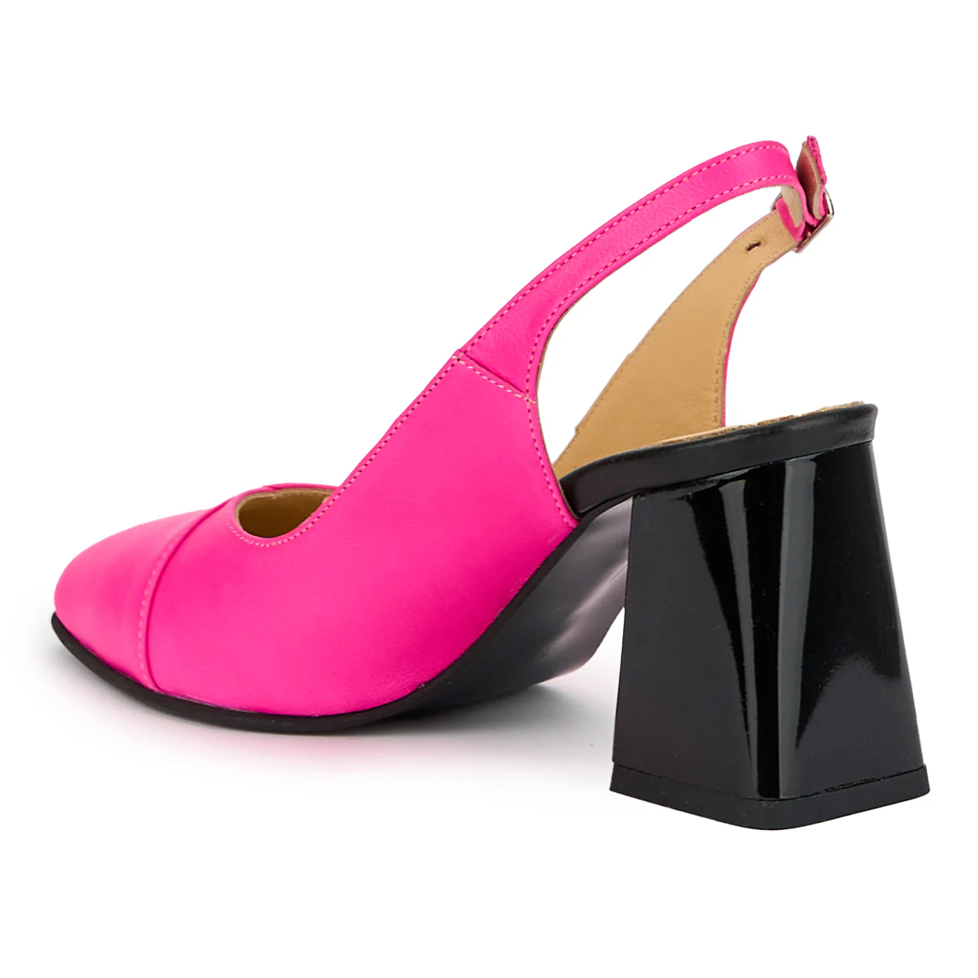 Sandale dama din piele naturala roz-fucsia cu toc gros 7.5 cm 15241 - Image 2