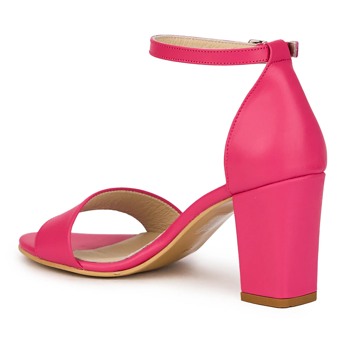 Sandale dama din piele naturala roz-fucsia cu toc gros 7.5 cm 15904 - Image 2