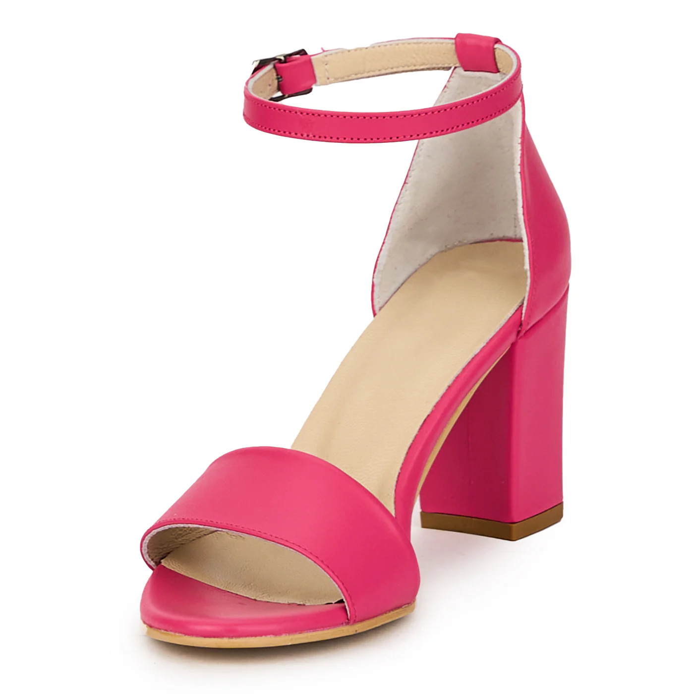 Sandale dama din piele naturala roz-fucsia cu toc gros 7.5 cm 15904 - Image 3