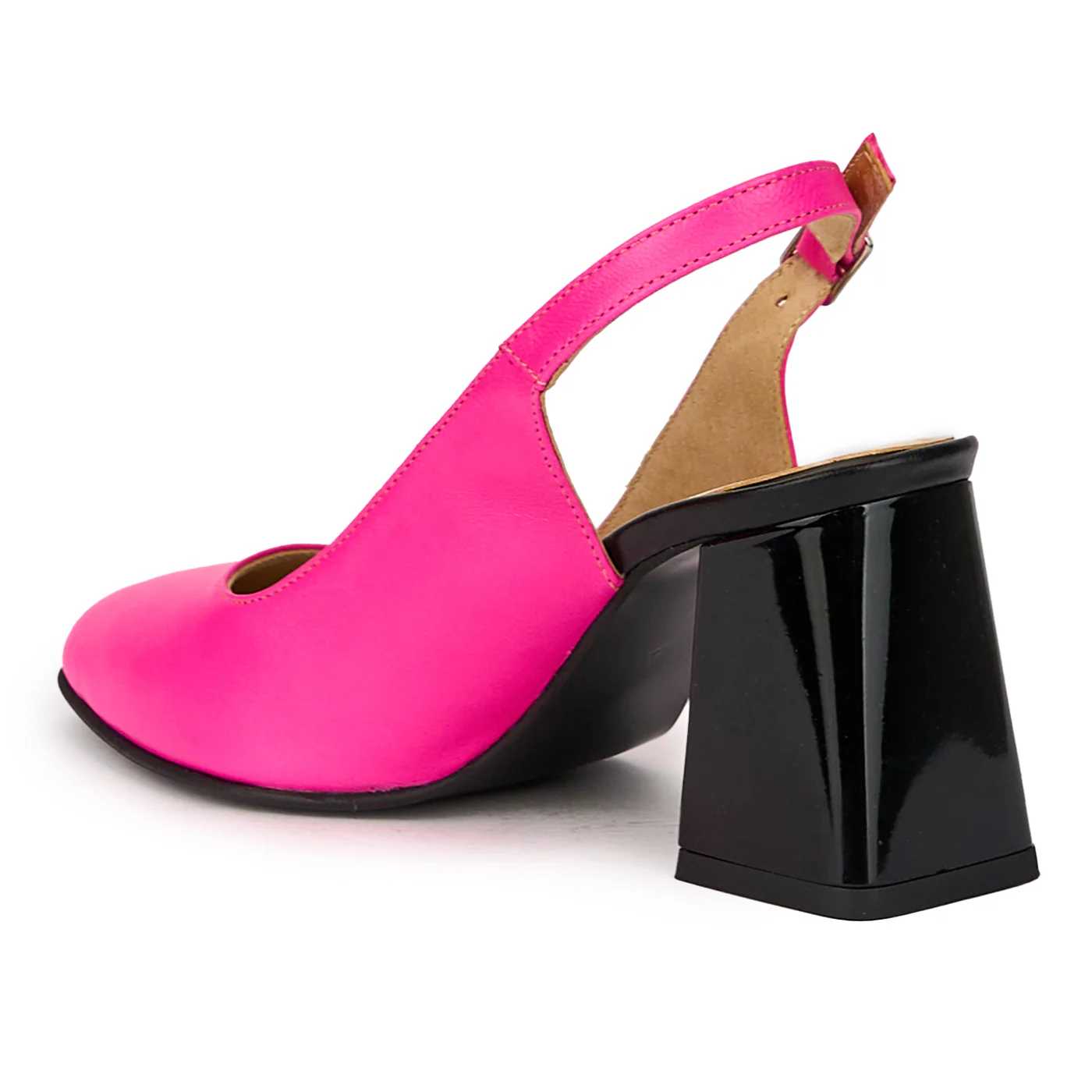 Sandale dama din piele naturala roz-fucsia cu toc gros 7.5 cm 16021 - Image 2