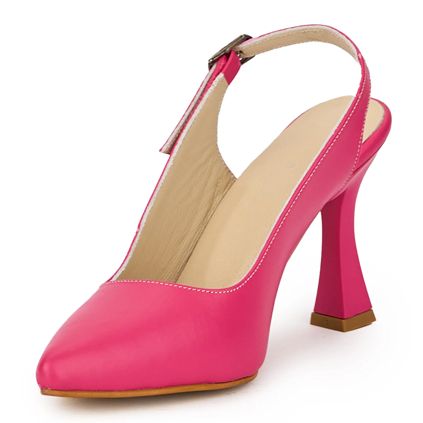 Sandale dama din piele naturala roz-fucsia cu toc subtire 9 cm 15915 - Image 3