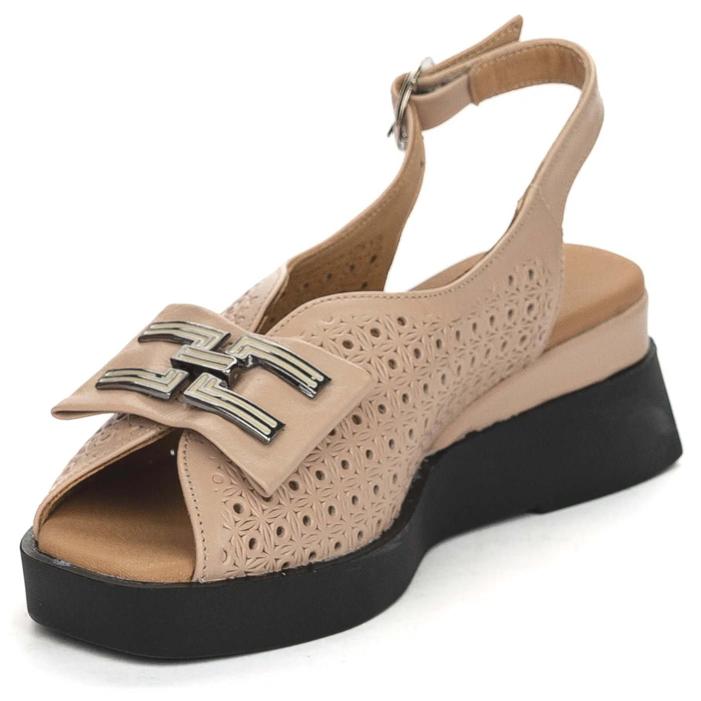 Sandale dama din piele naturala roz-nude cu talpa inalta 13860 - Image 3