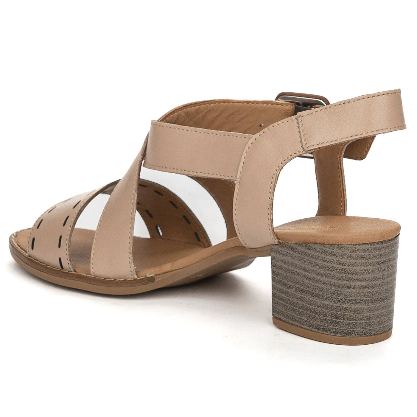 Sandale dama din piele naturala roz-nude cu toc gros 5.5 cm 13861 - Image 2