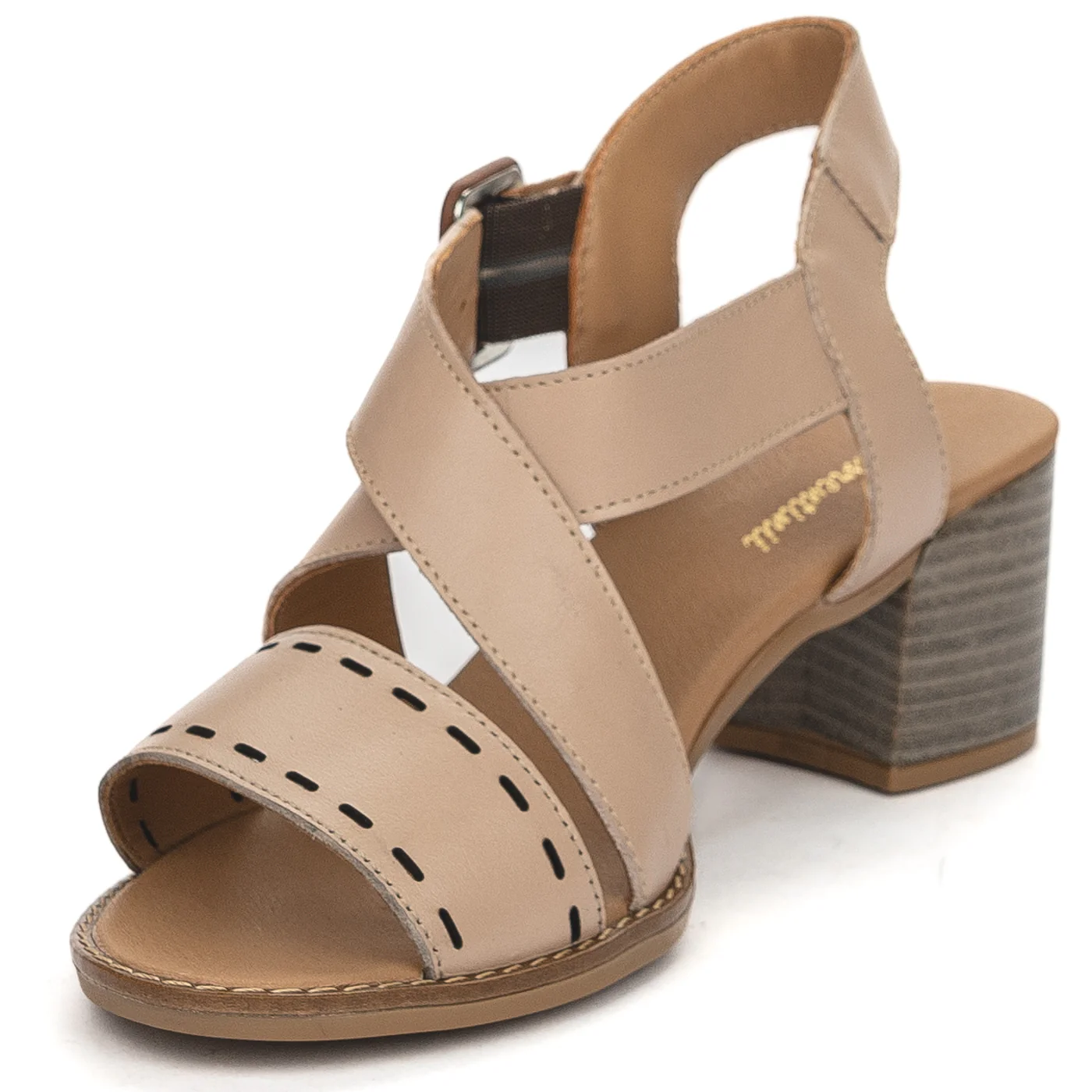 Sandale dama din piele naturala roz-nude cu toc gros 5.5 cm 13861 - Image 3