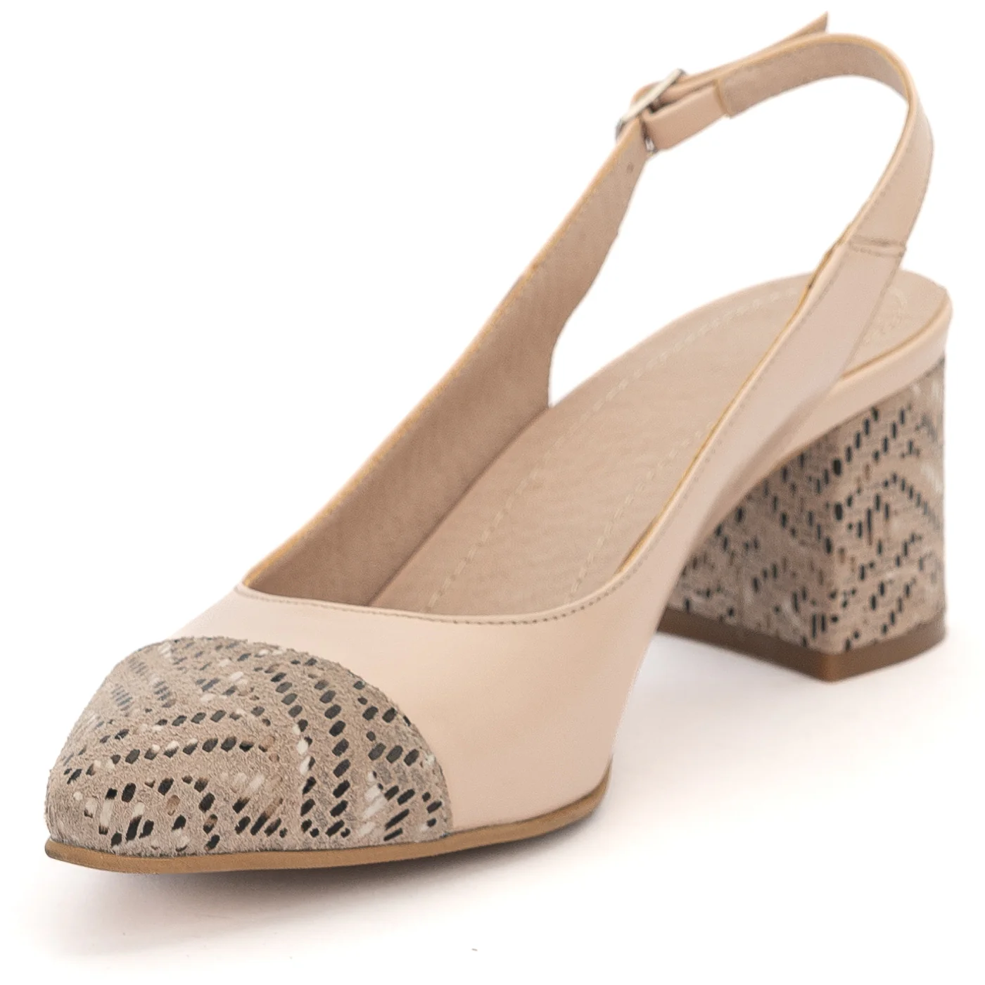Sandale dama din piele naturala roz nude cu toc gros 6 cm 14155 - Image 3