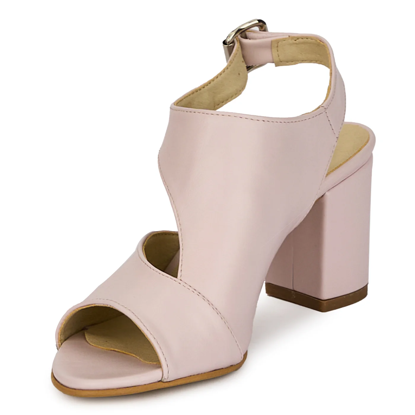 Sandale dama din piele naturala roz pal cu toc gros 7 cm 18181 - Image 3