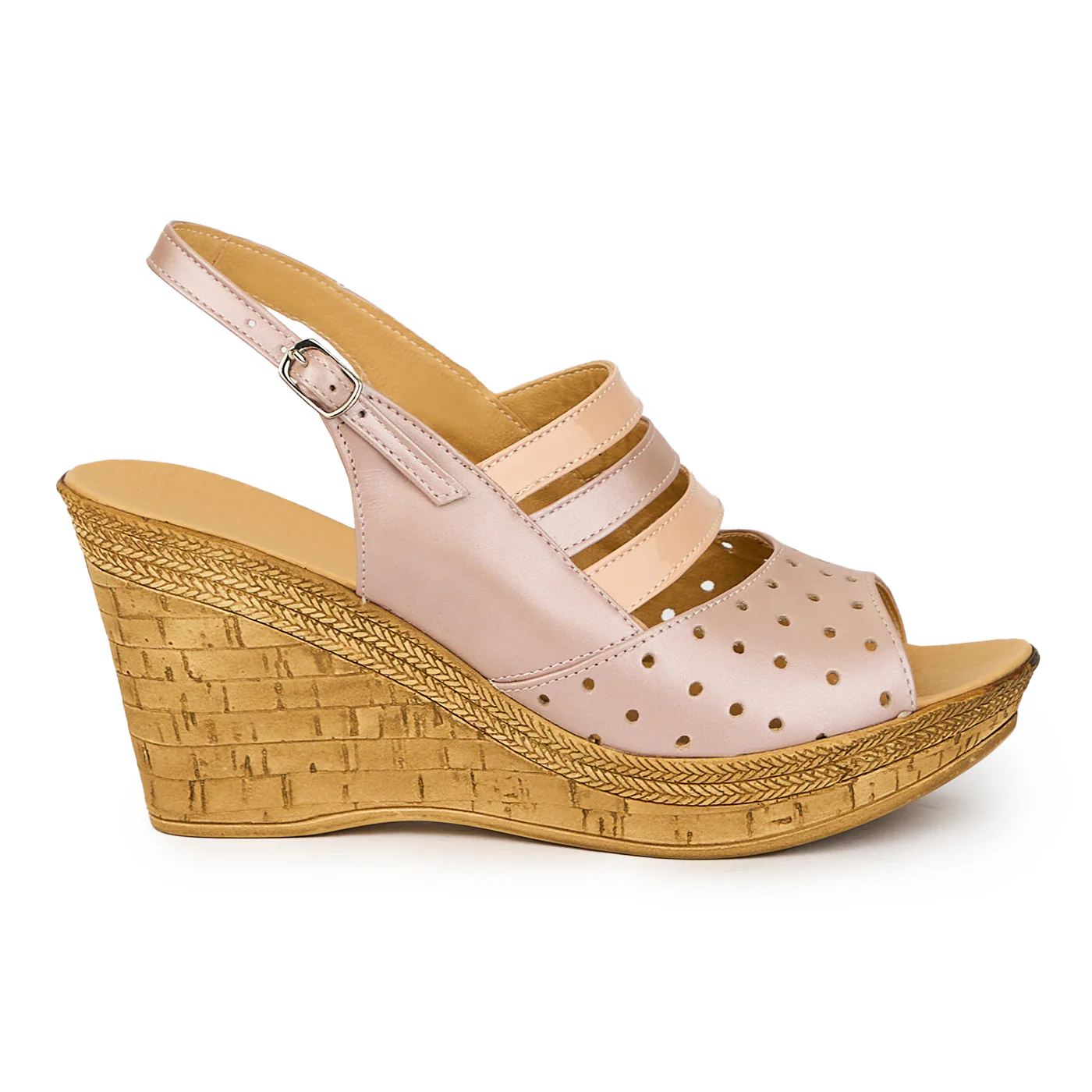 Sandale dama din piele naturala roz sidefat cu platforma 9 cm 15835