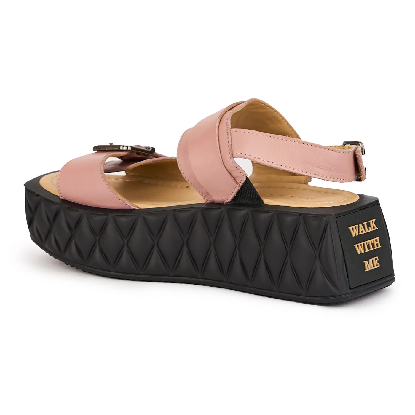 Sandale dama din piele naturala roz sidefat cu talpa inalta 5.5 cm 16280 - Image 2