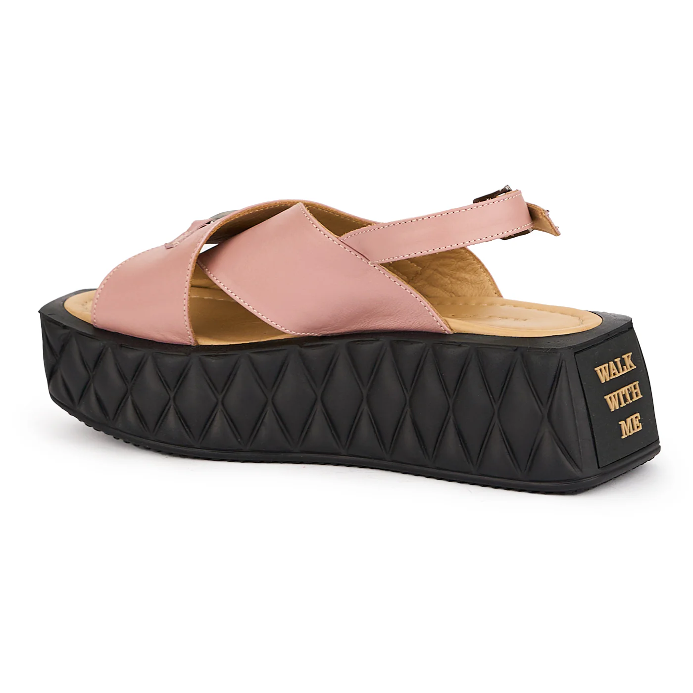 Sandale dama din piele naturala roz-sidefat cu talpa inalta 5.5 cm 16283 - Image 2