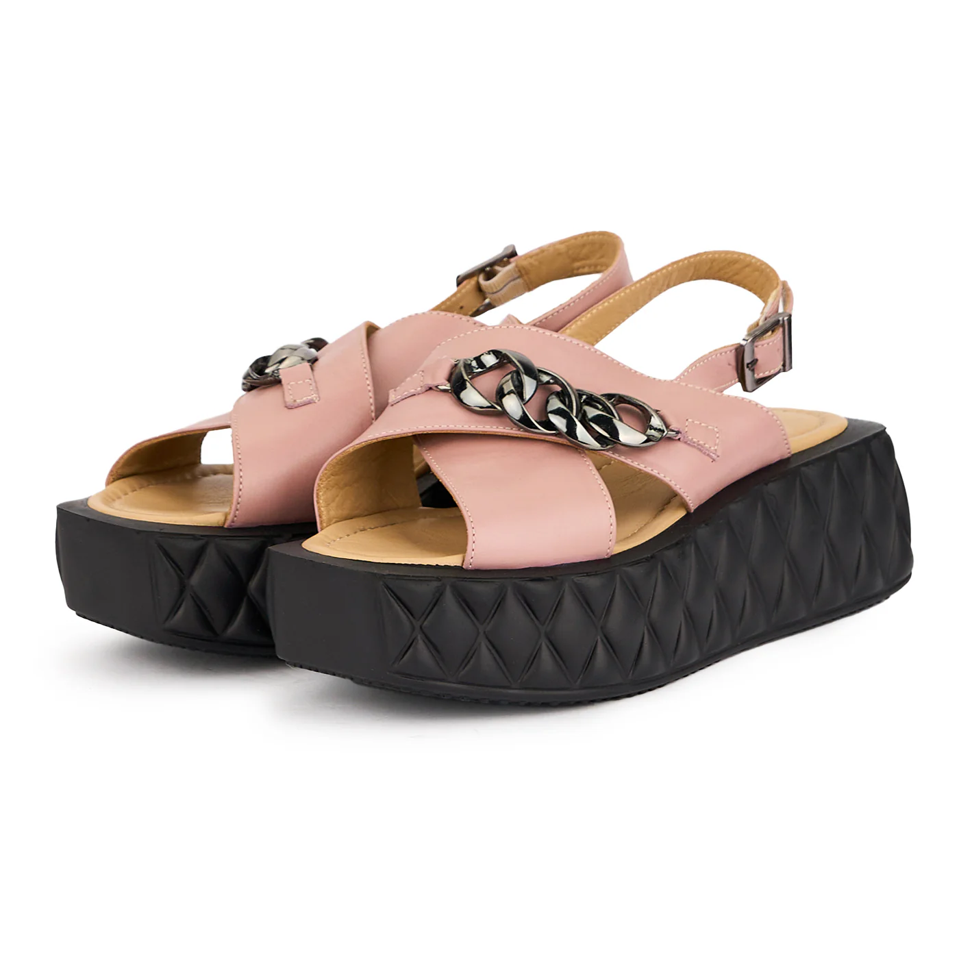 Sandale dama din piele naturala roz-sidefat cu talpa inalta 5.5 cm 16283 - Image 3