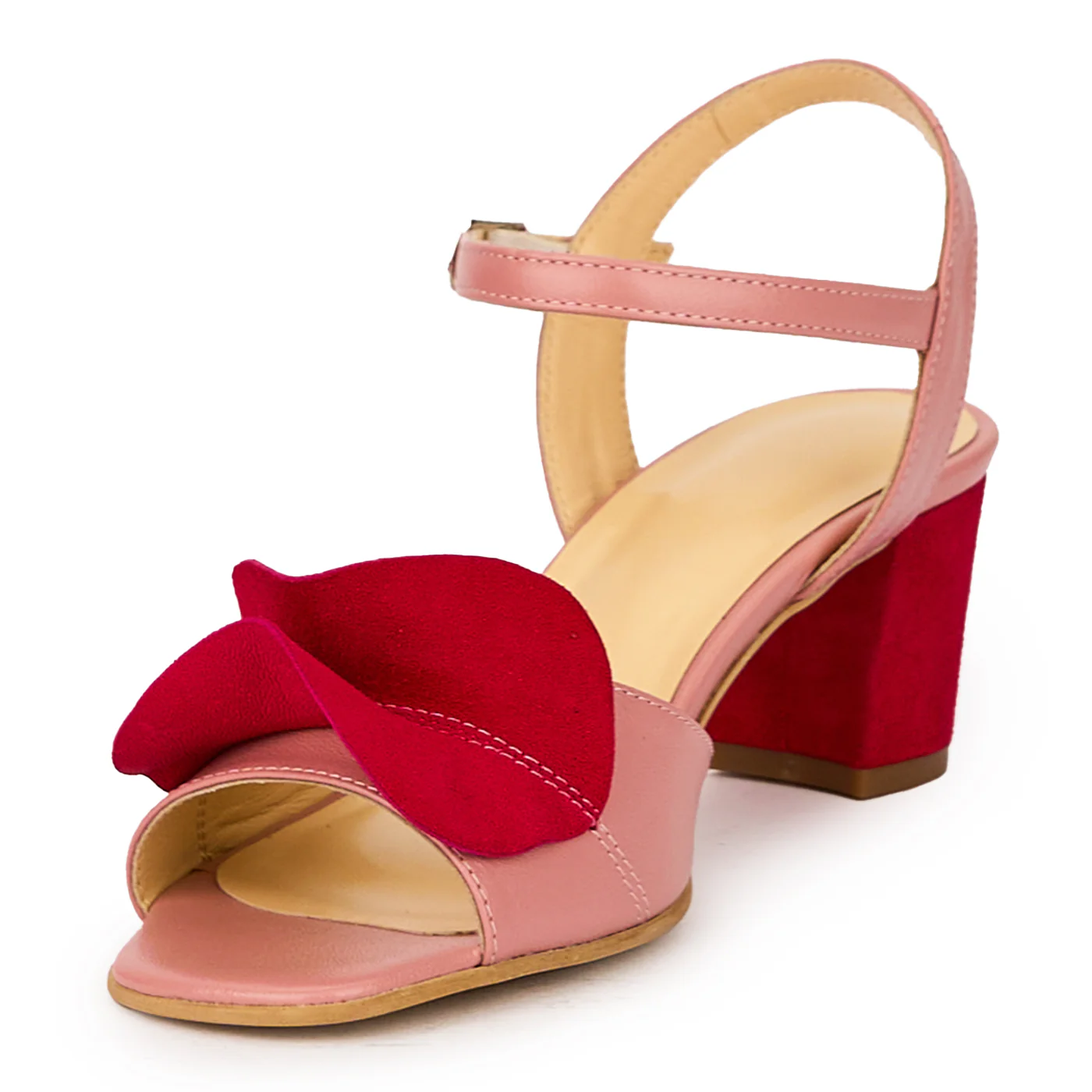 Sandale dama din piele naturala roz-somon cu toc gros 5.5 cm 15931 - Image 3