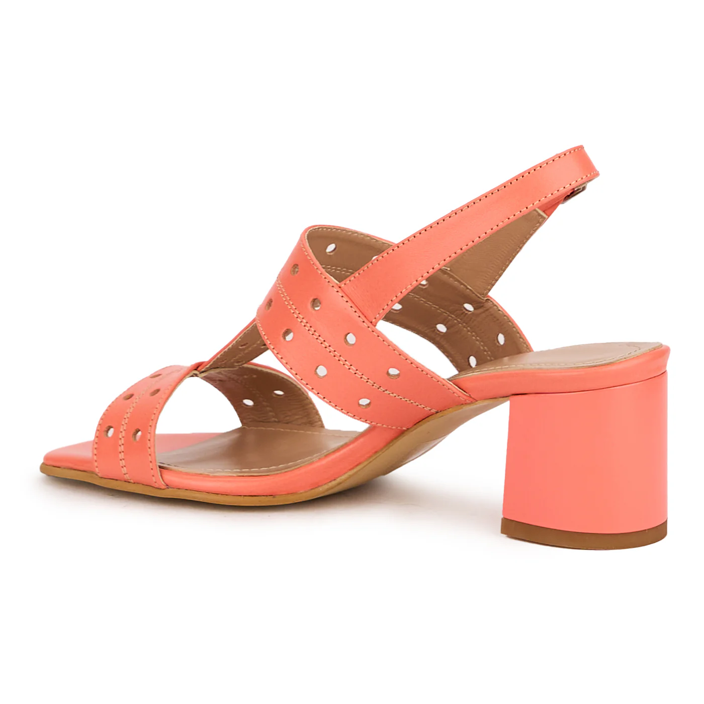 Sandale dama din piele naturala roz-somon cu toc gros 6 cm 16440 - Image 2