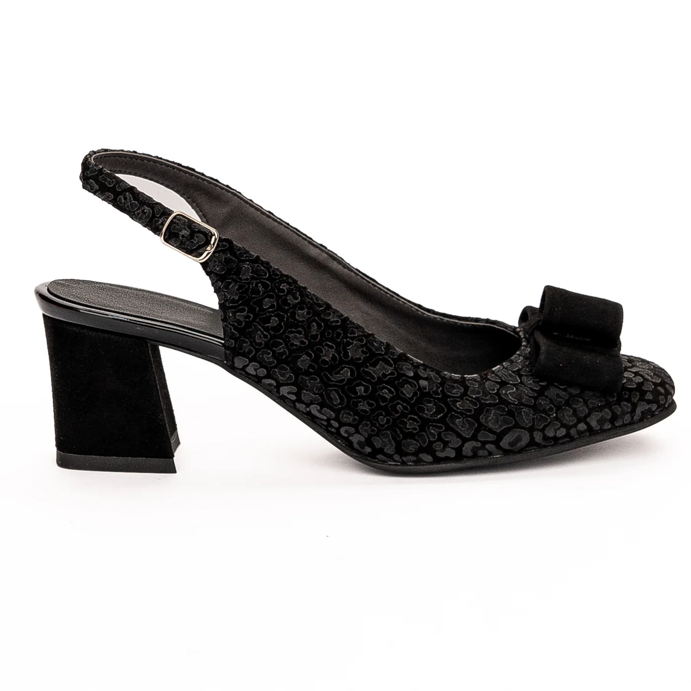 Sandale dama din piele naturala toc 6cm neagra 13246